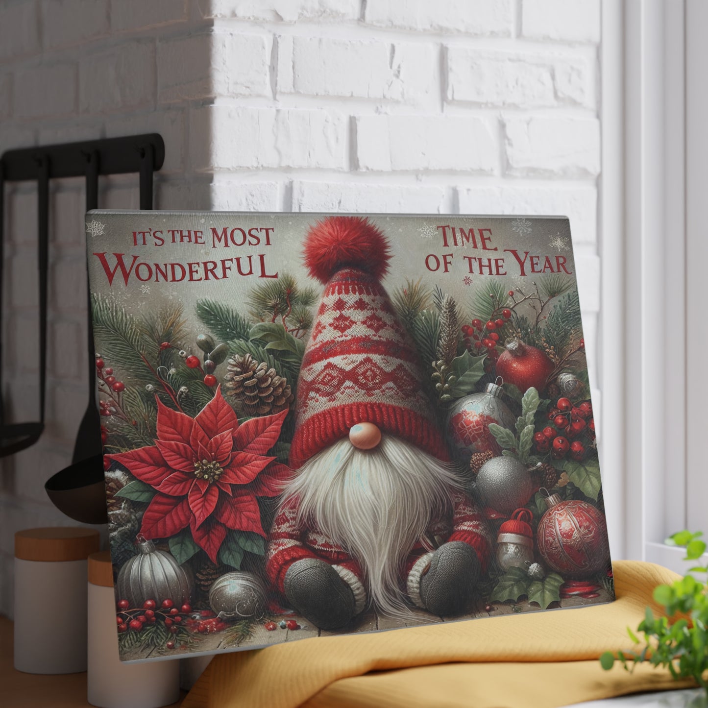 Festive Gnome Glass Cutting Board - Perfect for Holiday Cooking