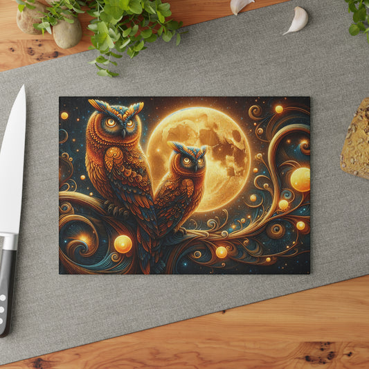 Owl Moonlit Glass Cutting Board - Artistic Kitchen Decor