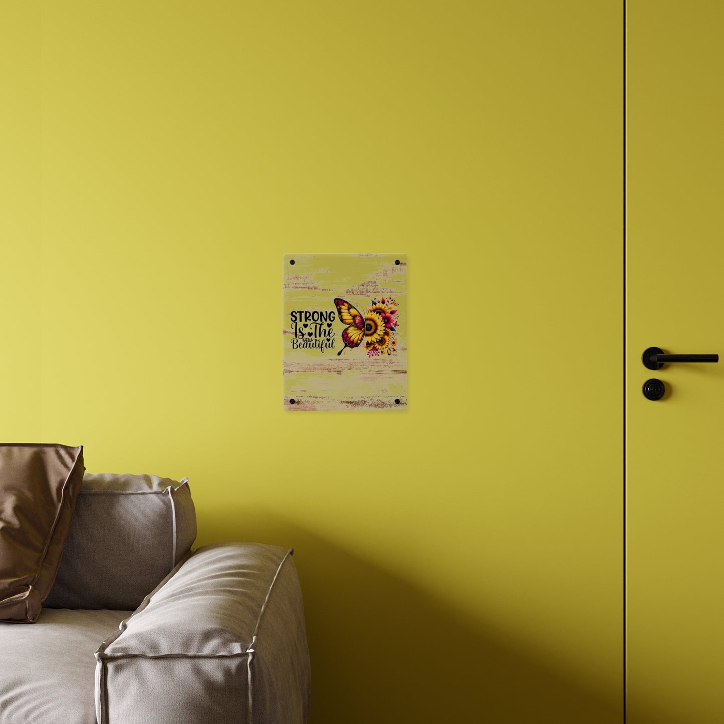 Acrylic Wall Art Panel - Inspirational Quote "Strong is the New Beautiful" Wall Decor