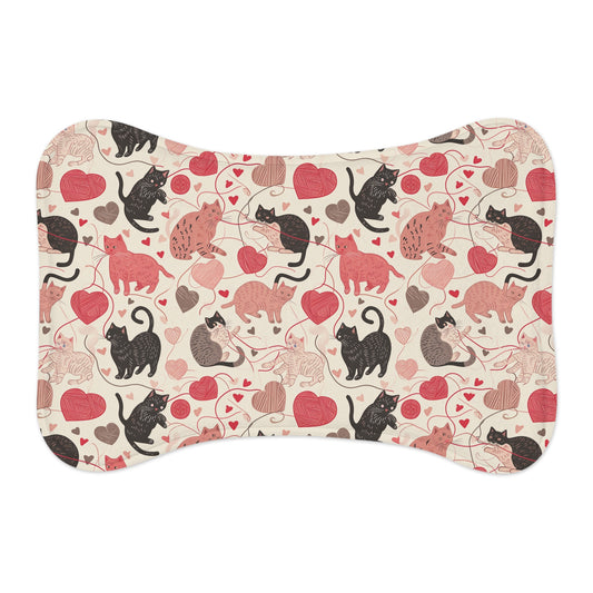 Whimsical Cat & Heart Pet Feeding Mats for Cats and Dogs, Cute Pet Accessories, Unique Pet Gifts, Pet Lover Decor, Valentine's Day
