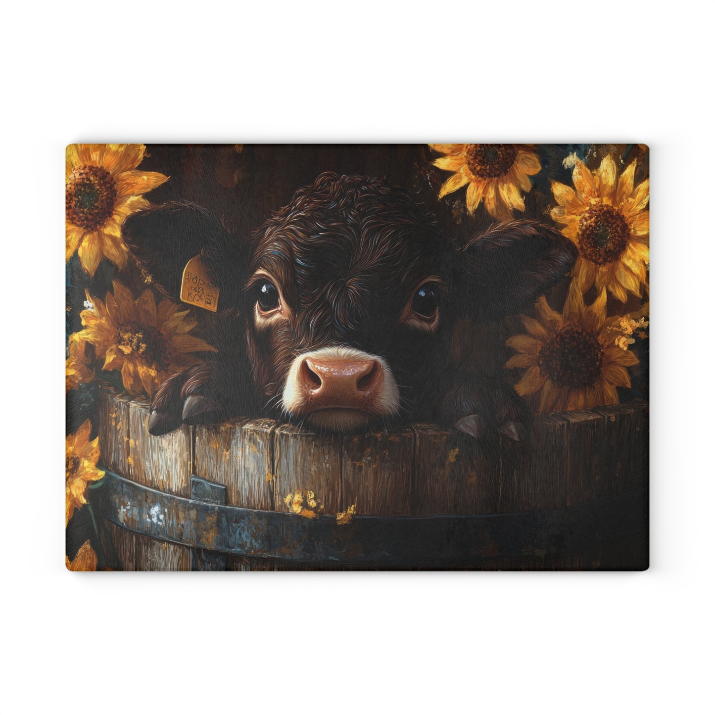 Sunflower Cow Glass Cutting Board - Farmhouse Kitchen Decor