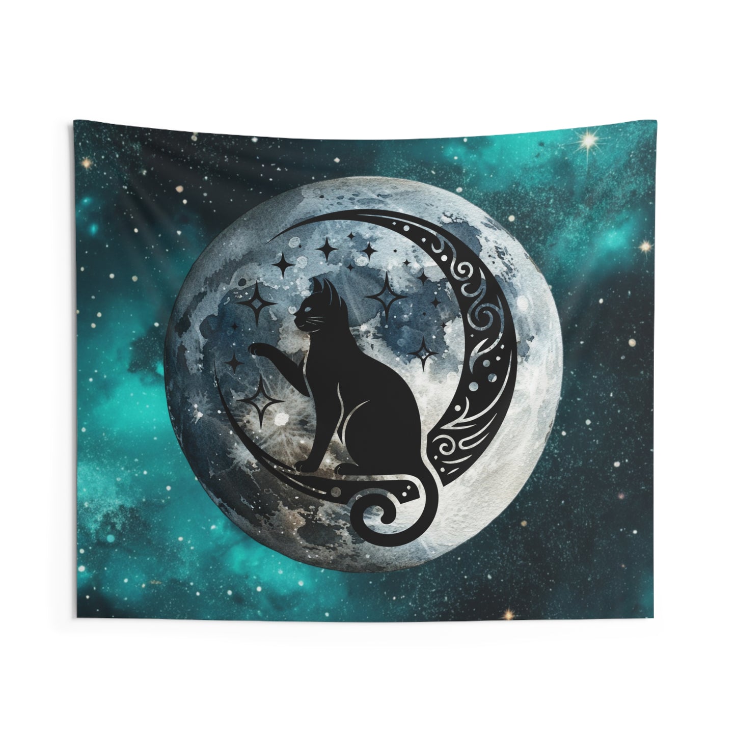 Mystical Cat Moon Wall Tapestry, Home Decor, Bohemian Wall Art, Cat Lover Gift, Celestial Tapestry, Bedroom Decor