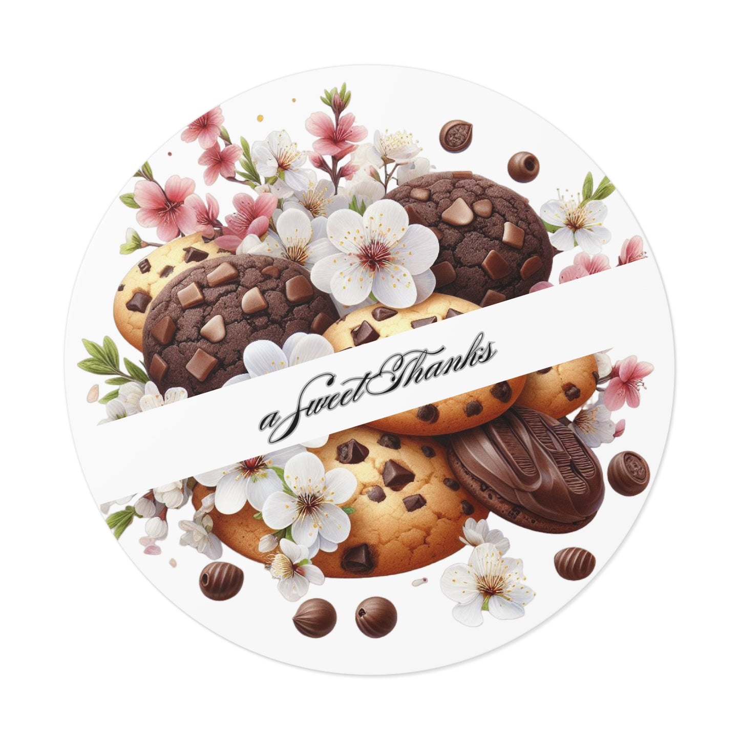 Sweet Thanks Cookie Stickers, Floral Round Vinyl Stickers for Gifts, Party Favors, Scrapbooking, Wedding Decor