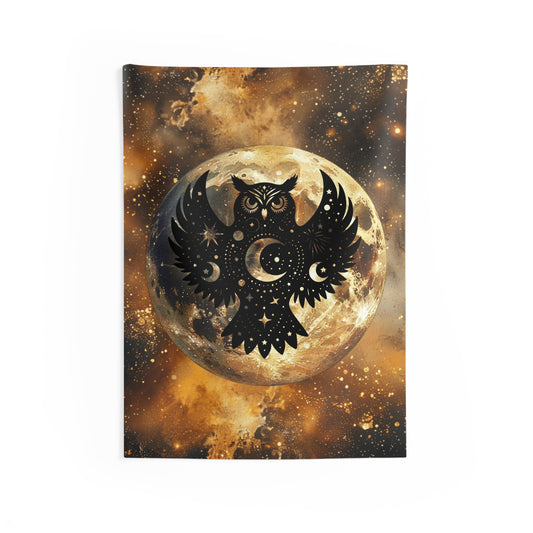 Celestial Owl Wall Tapestry, Cosmic Decor, Bohemian Wall Art, Witchy Home Decor, Mystical Tapestry