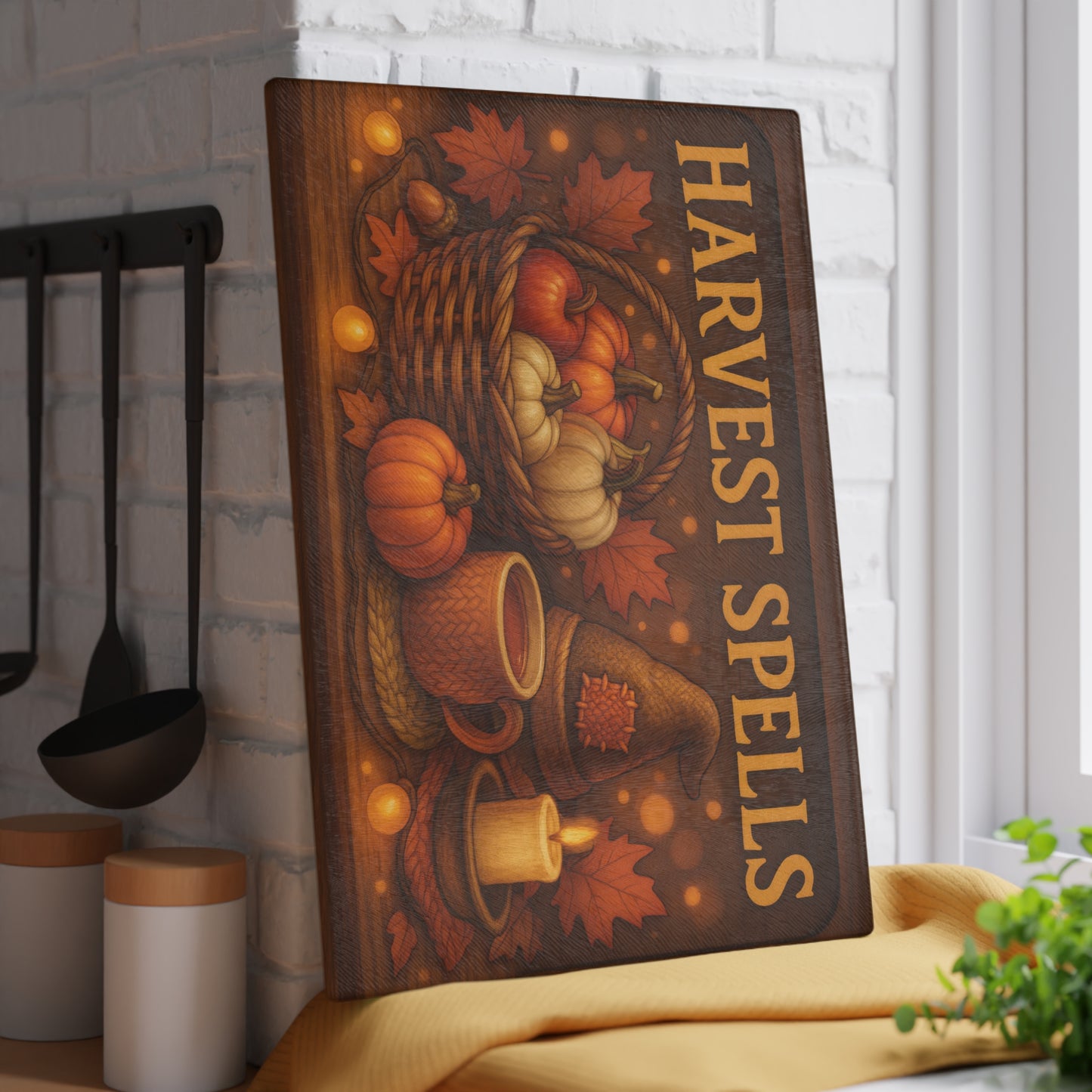 Harvest Spells Glass Cutting Board - Autumn Kitchen Decor for Thanksgiving