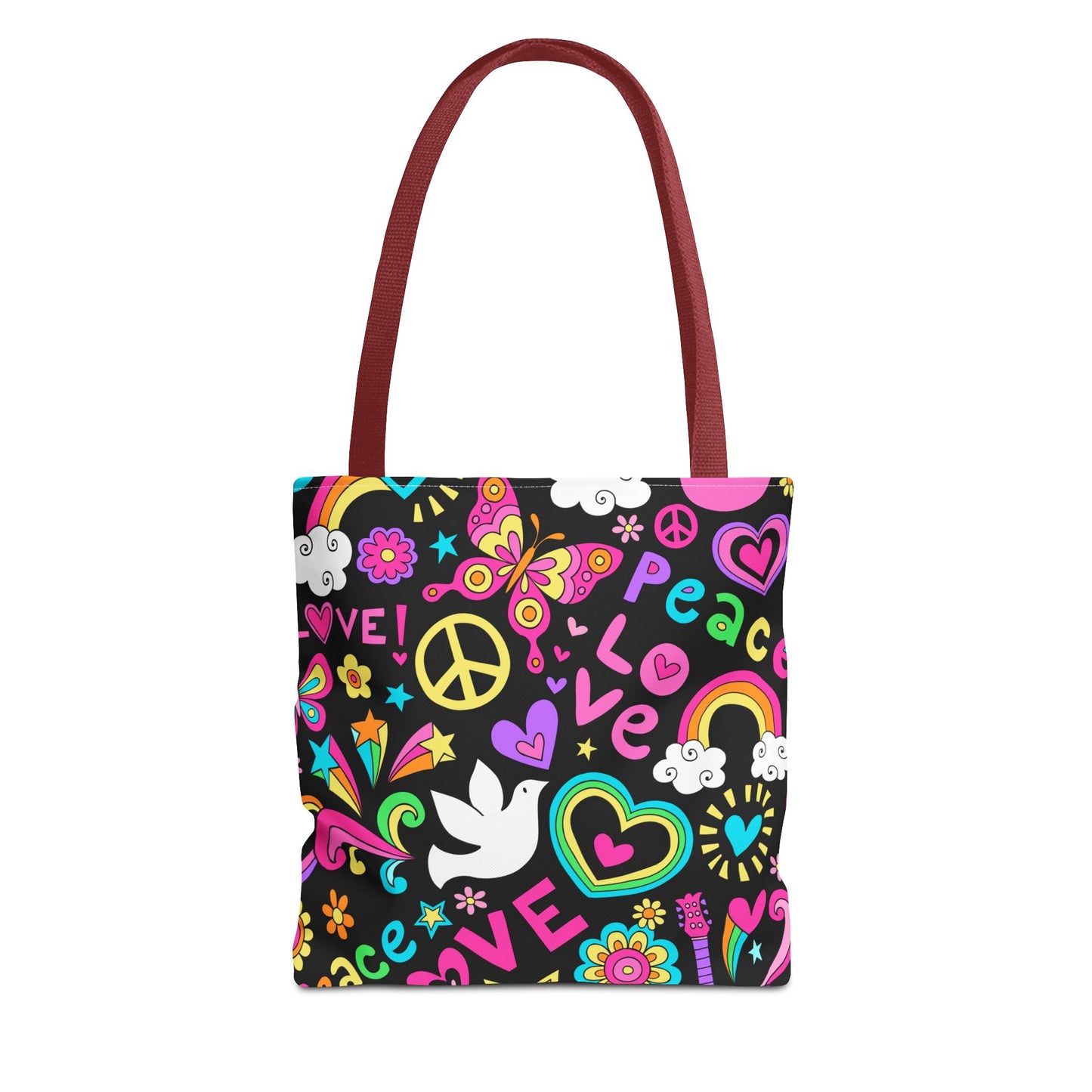 Fashionable Tote Bag (AOP), Stylish, Peace Lovers, Hippie Theme, Great Gift Idea for Birthdays, Holidays or Any Occasion for Anyone