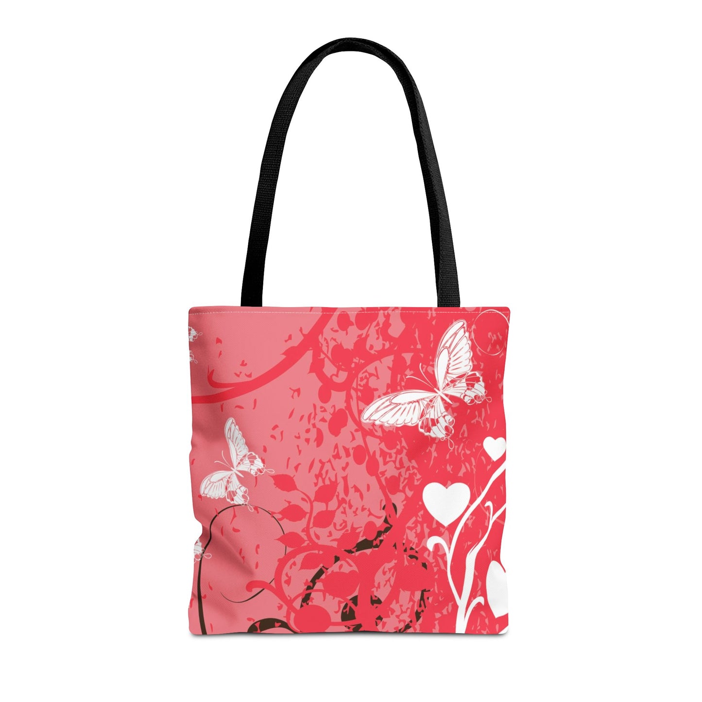 Pink Butterfly Heart Floral Abstract Fashionable Tote Bag (AOP), Stylish, Gift Idea for Birthdays, Holidays, Any Occasion for Anyone