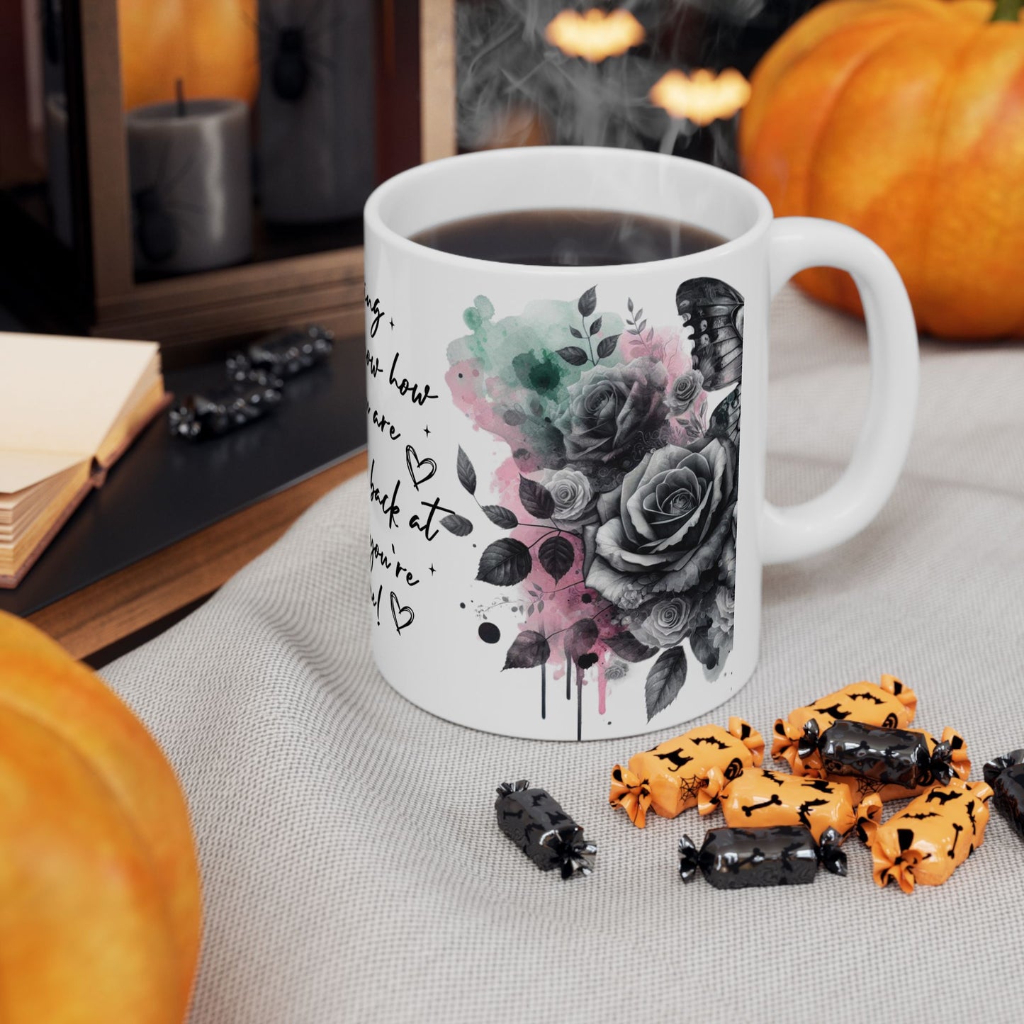 Inspirational Floral Butterflies Ceramic Mug - Keep Going Encouragement Gift