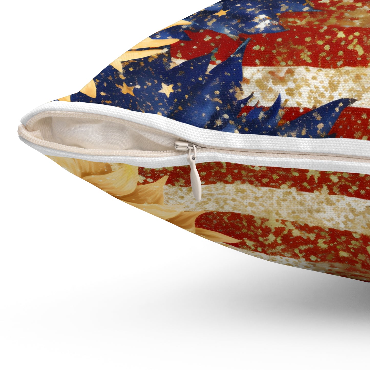 Patriotic With Sunflowers Holiday Spun Polyester Square Pillow, Festive Decor for Home or Office, Accent for Any Room