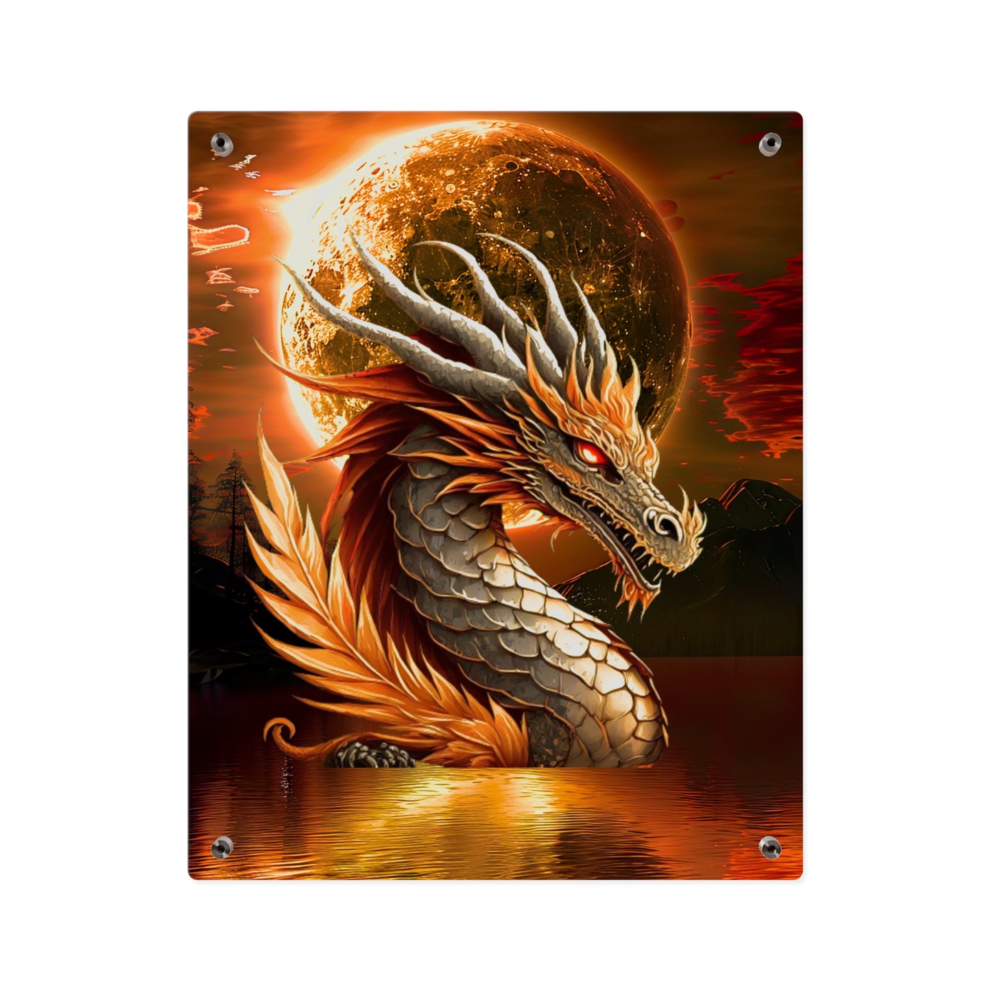 Gothic Theme Acrylic Wall Art Panels, Beautiful Dragon with Moon Background Decor, Accent for Any Room, Dragon Lovers, for Anyone