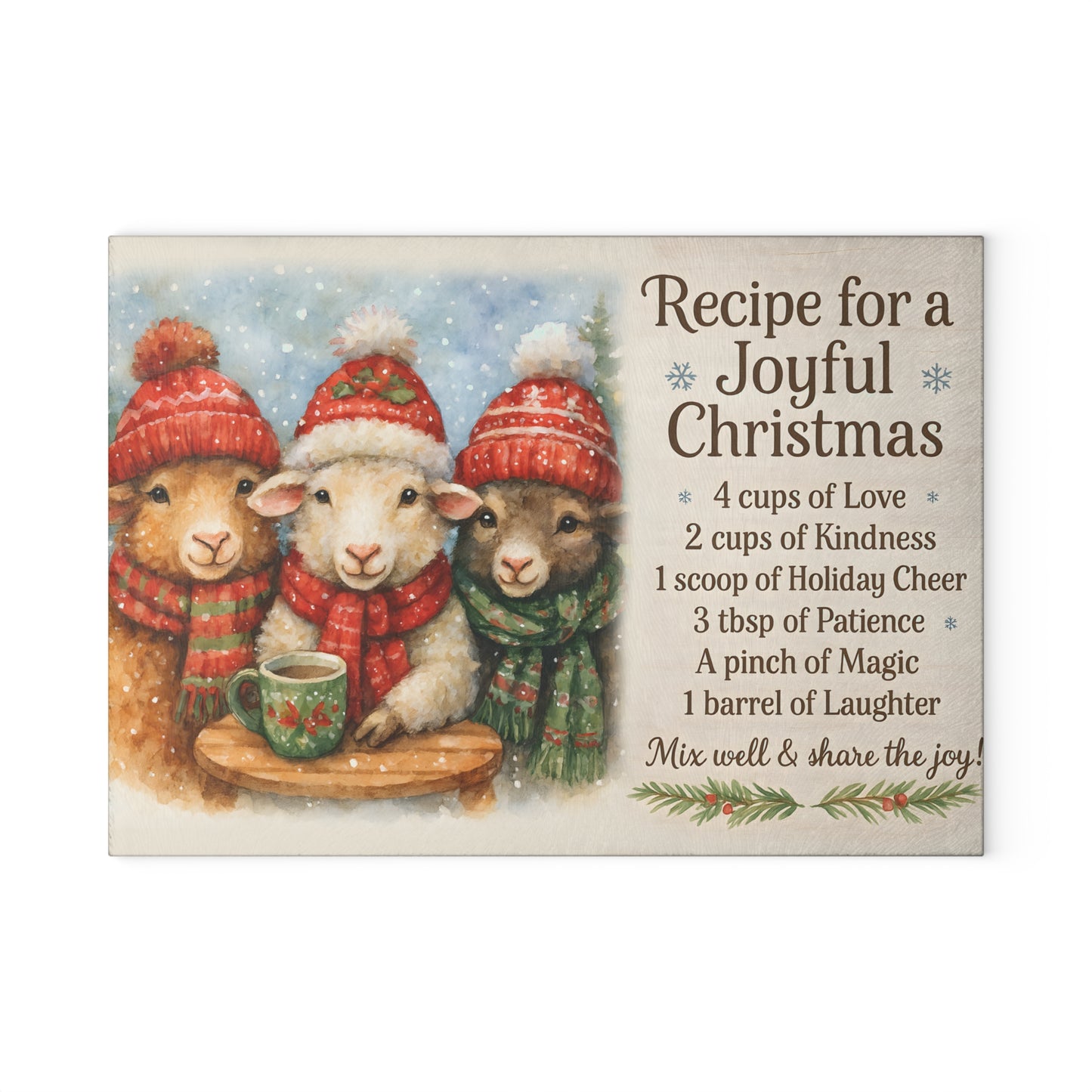 Joyful Christmas Recipe Glass Cutting Board