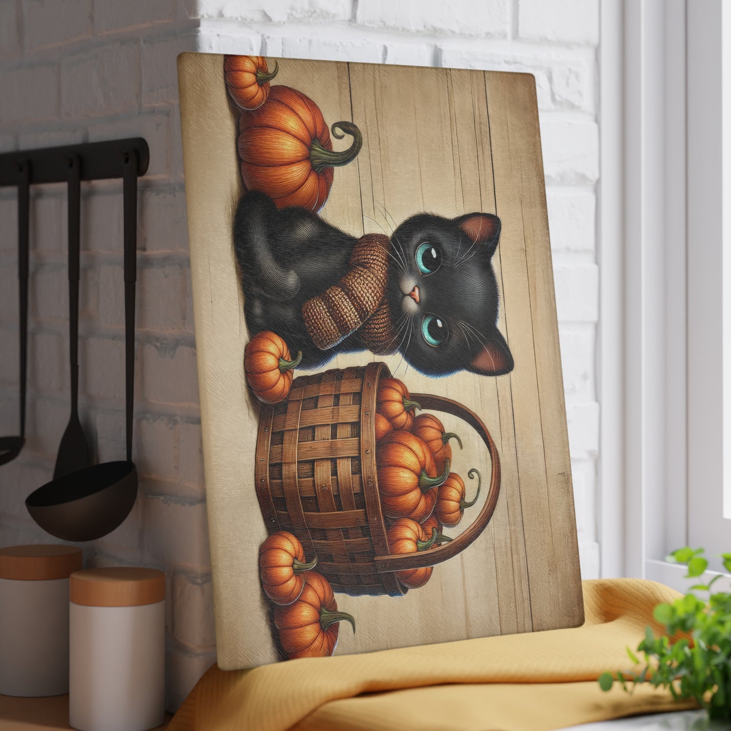 Cute Black Cat Pumpkin Glass Cutting Board - Perfect for Fall Cooking & Home Decor