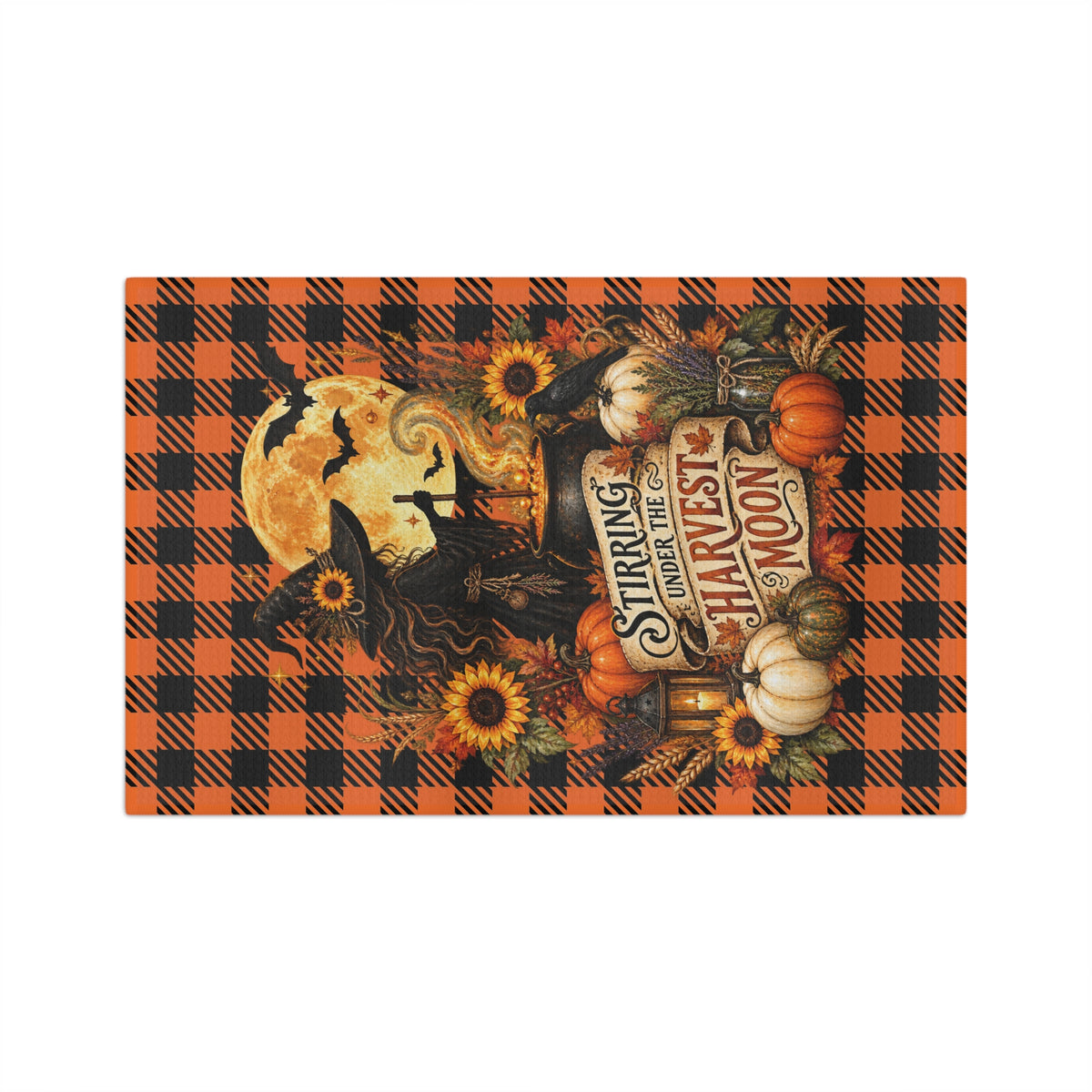 Stirring Under the Harvest Moon Halloween Microfiber Tea Towel