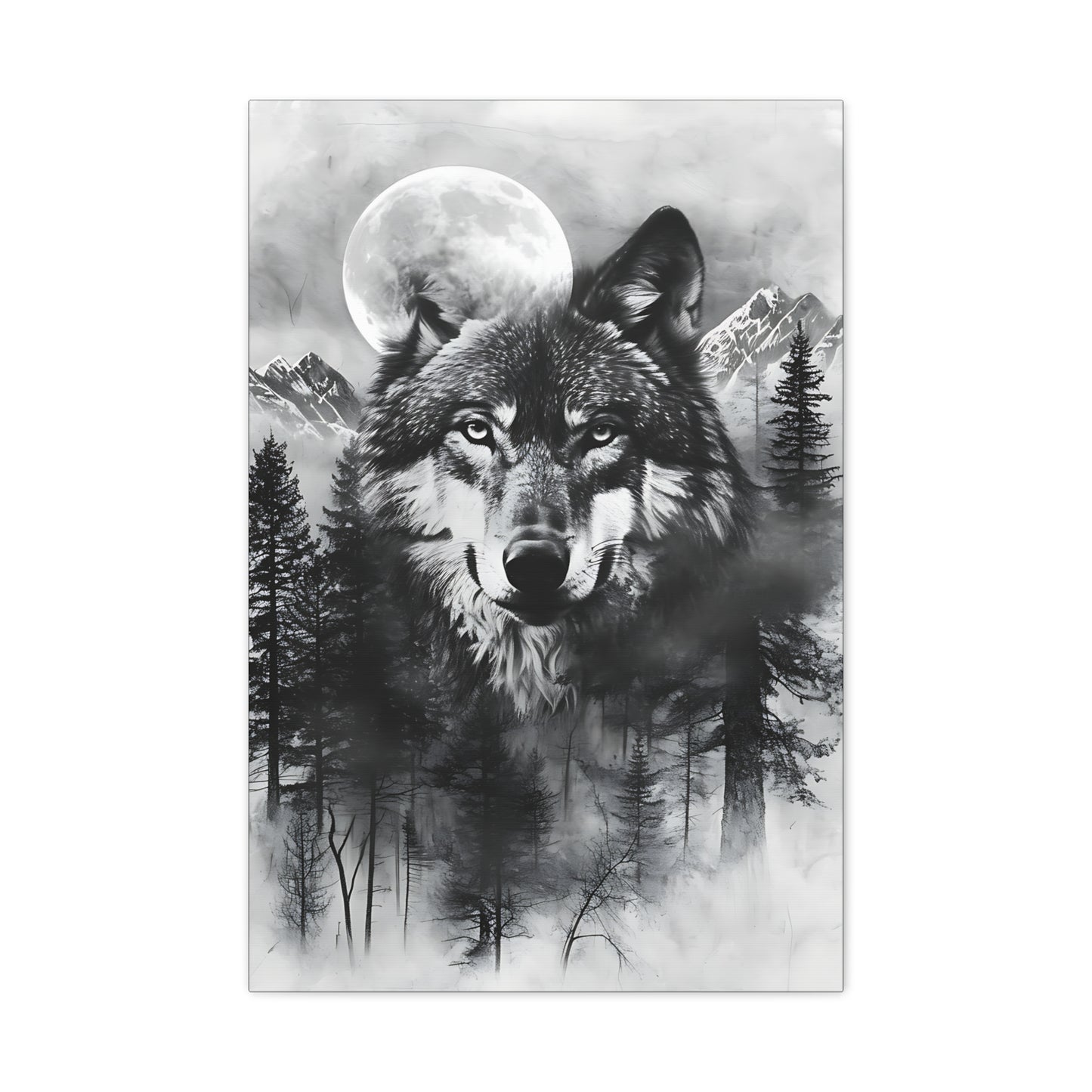 Majestic Wolf Canvas Wall Art - Black and White Wilderness Decor