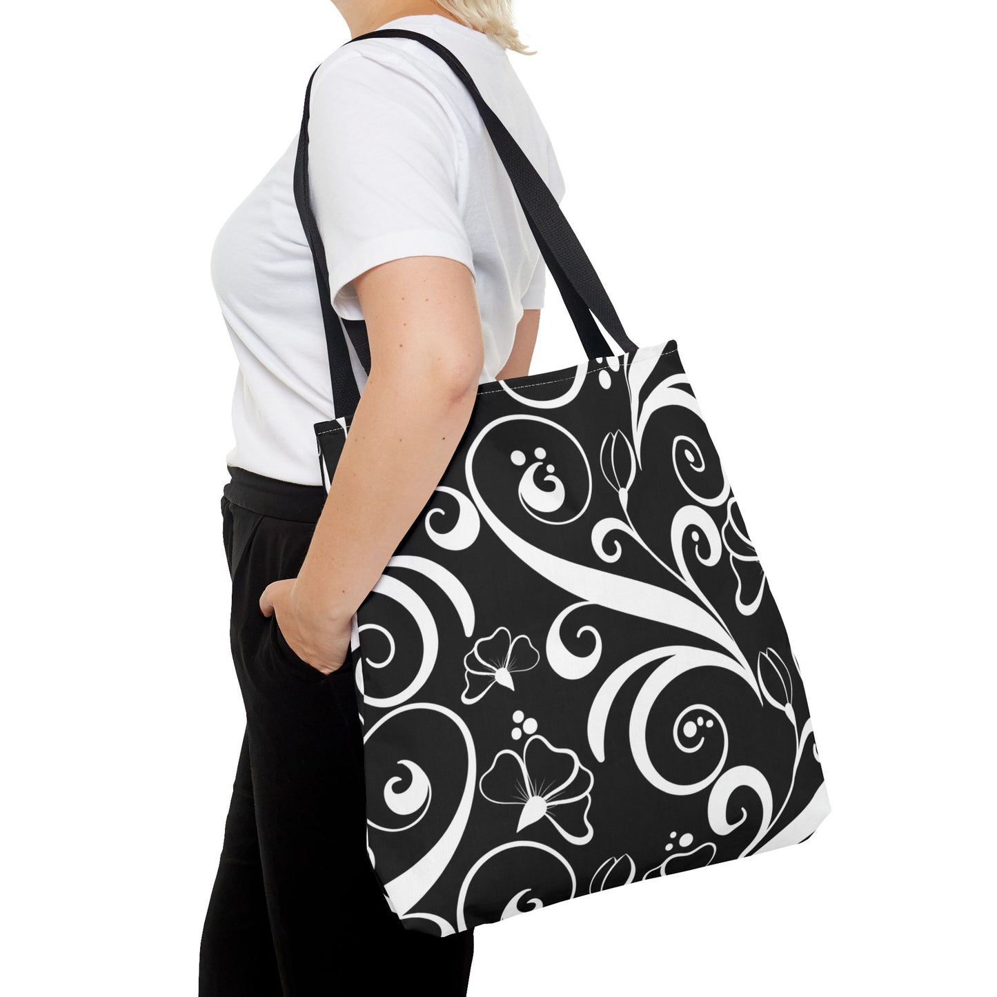 Fashionable Black and White Pattern Tote Bag (AOP), Stylish, Great Gift Idea for Birthdays, Holidays, Any Occasion for Anyone