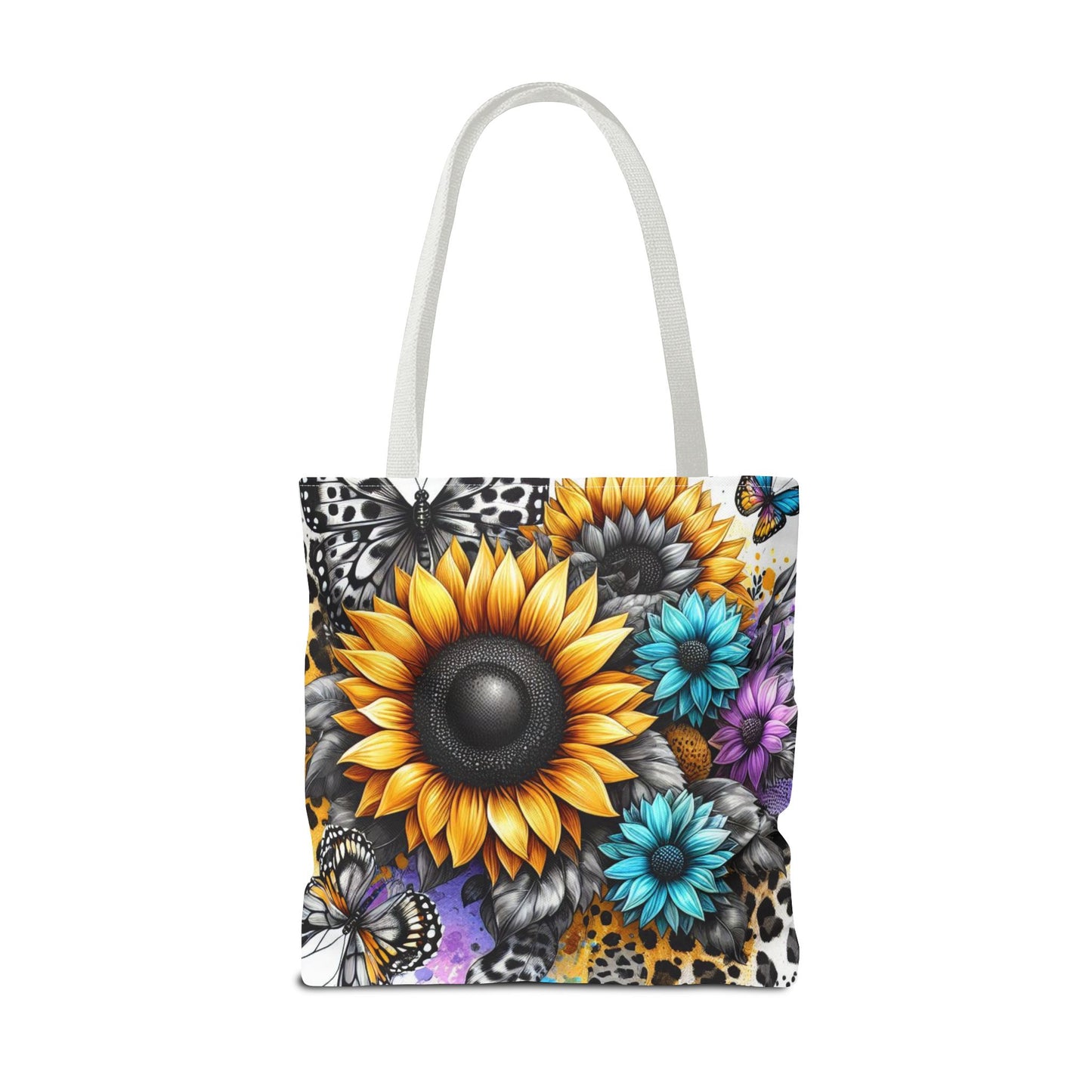 Sunflower & Butterfly Tote Bag — Colorful Floral All-Over Print