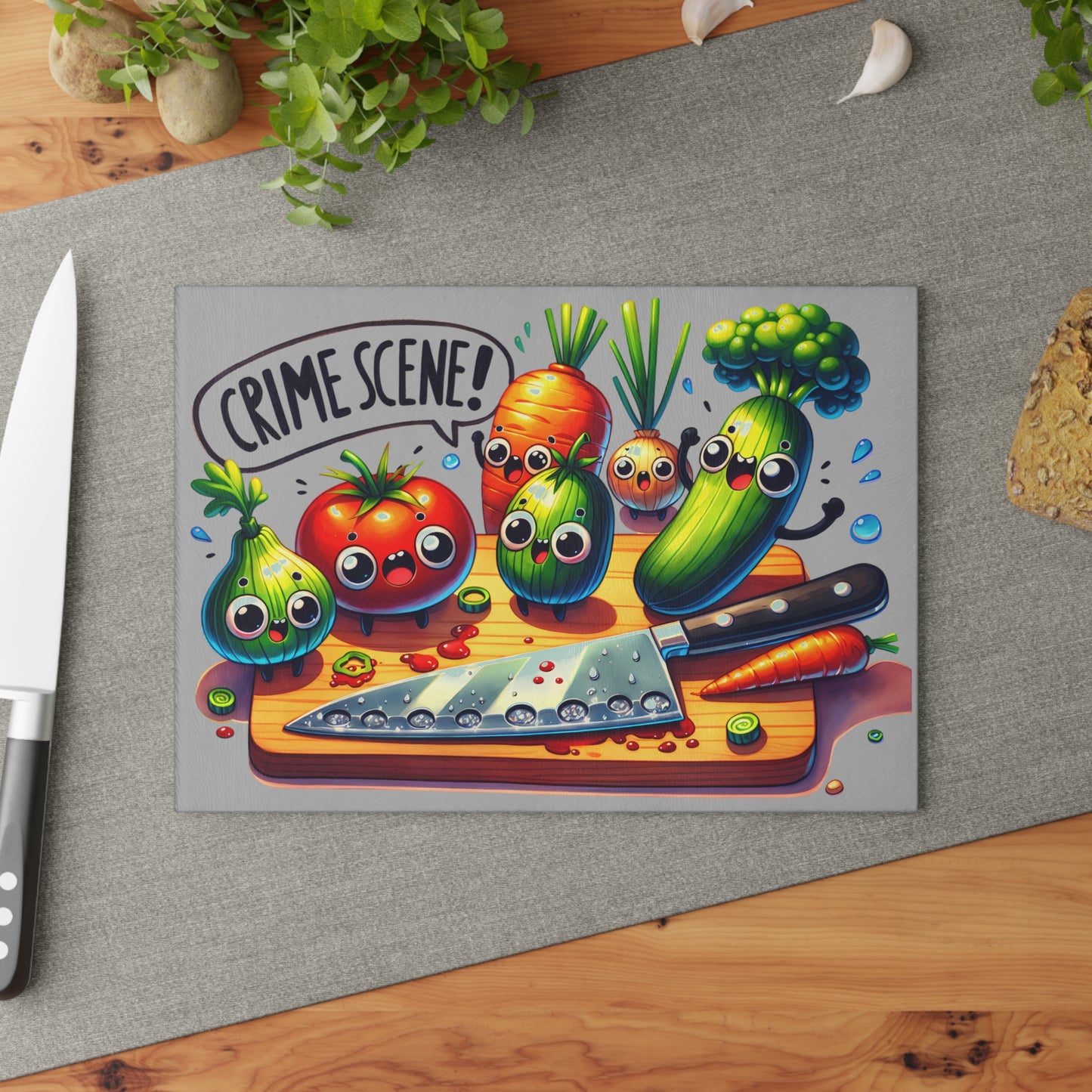 Cute Crime Scene Glass Cutting Board - Fun Kitchen Decor Gift