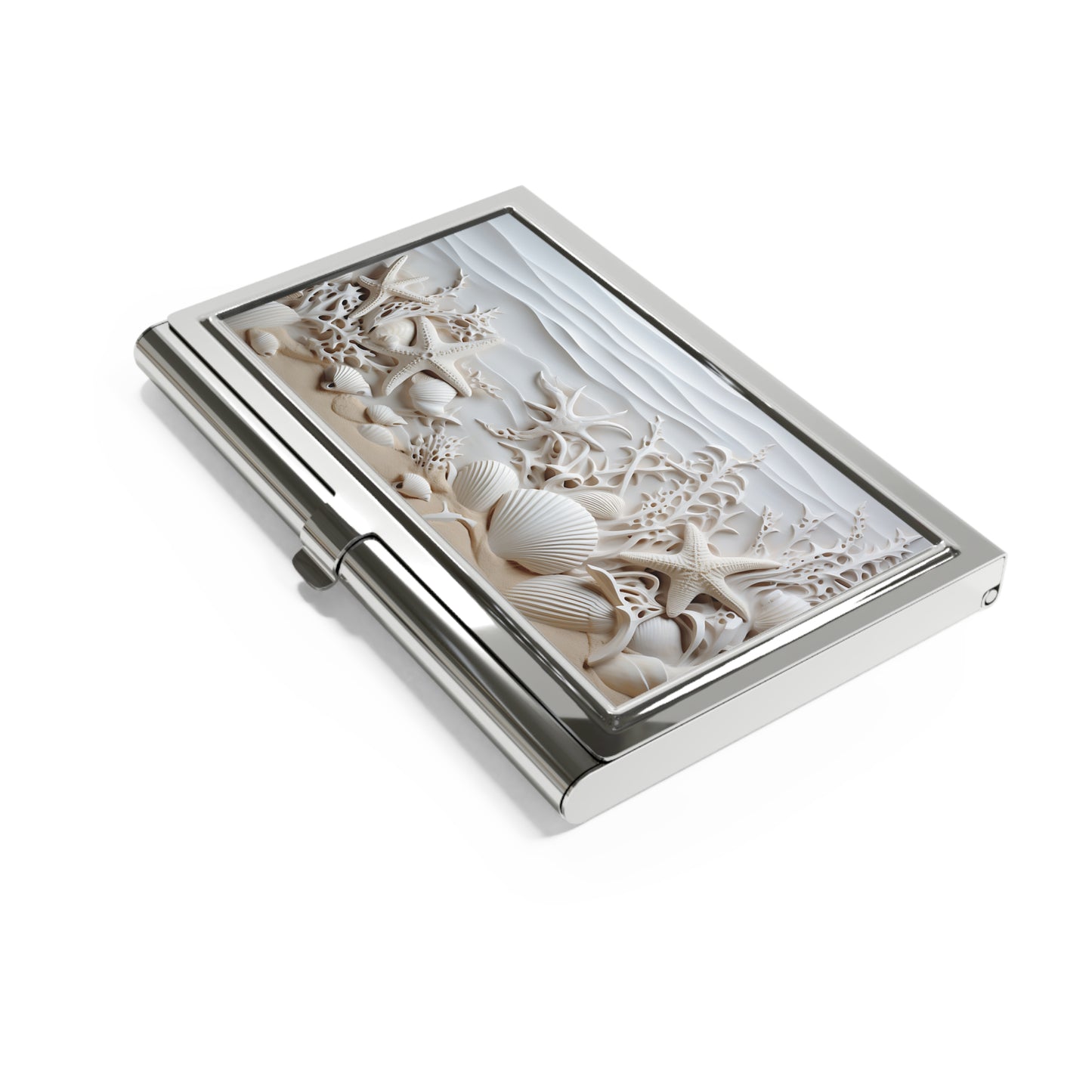 Seashell Beach Business Card Holder — Coastal Metal Card Case