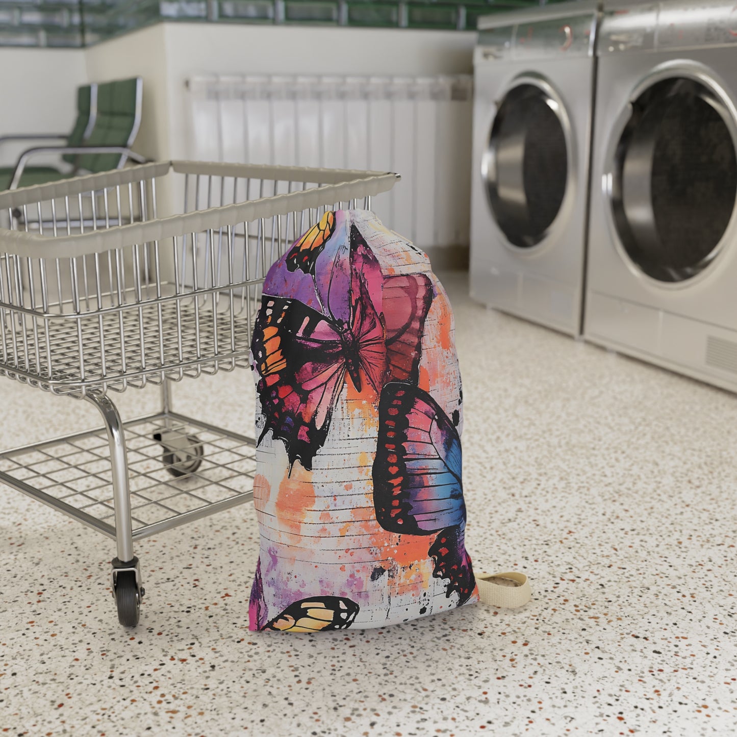 Butterfly Watercolor Laundry Bag — Colorful Travel & Dorm Wash Sack