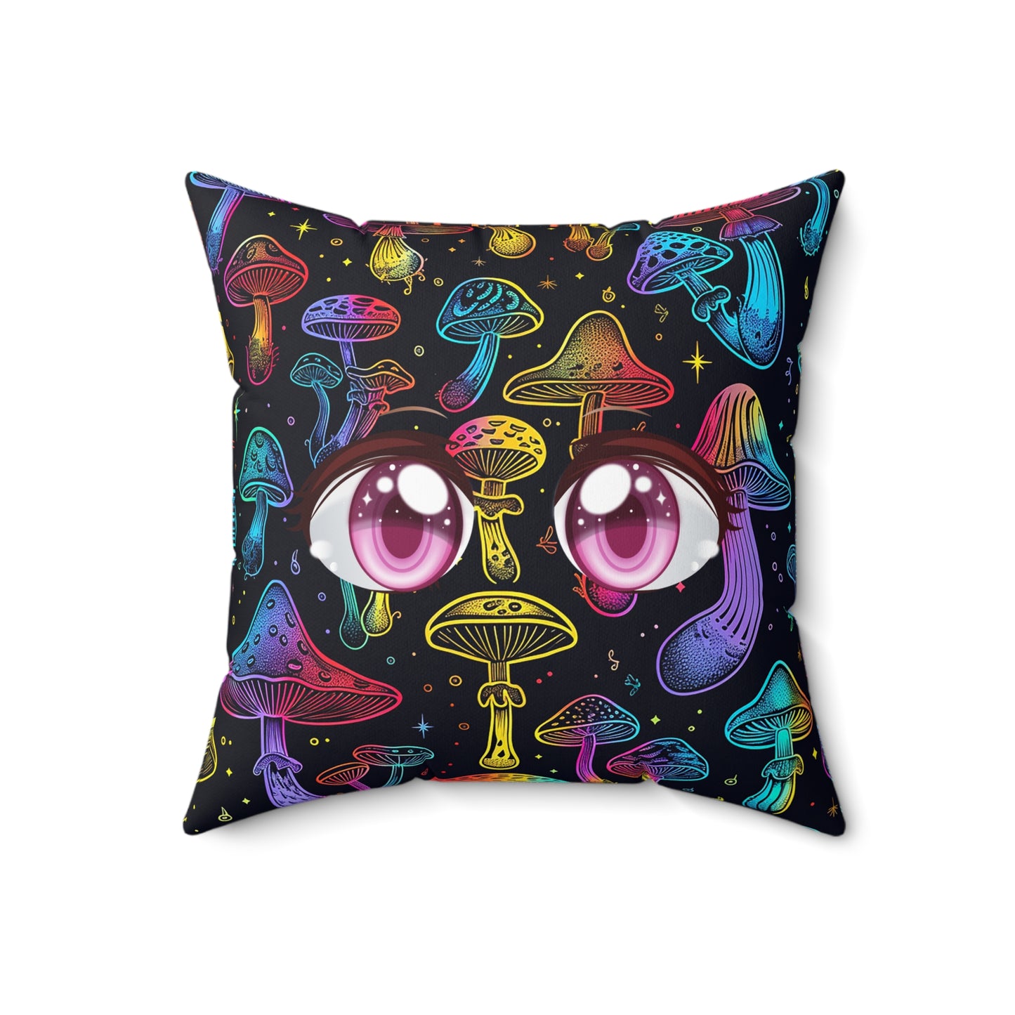 Decorative Spun Polyester Square Pillow, Stylish Mushroom Pattern with Eyes Decor for Home or Office, Great Gift Idea for Any Occasion for Anyone