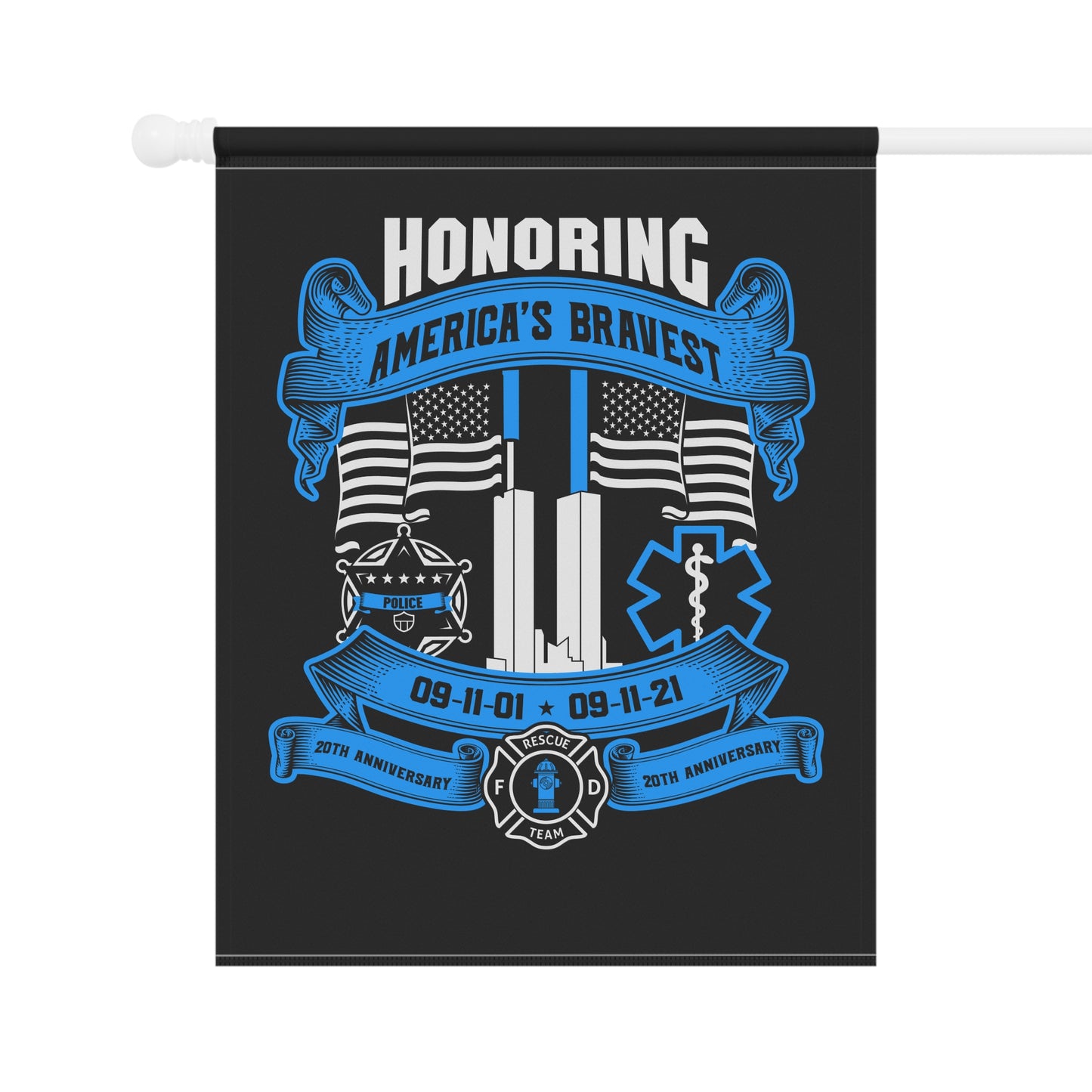 Patriotic Garden Flag - Honoring America's Bravest 20th Anniversary Banner