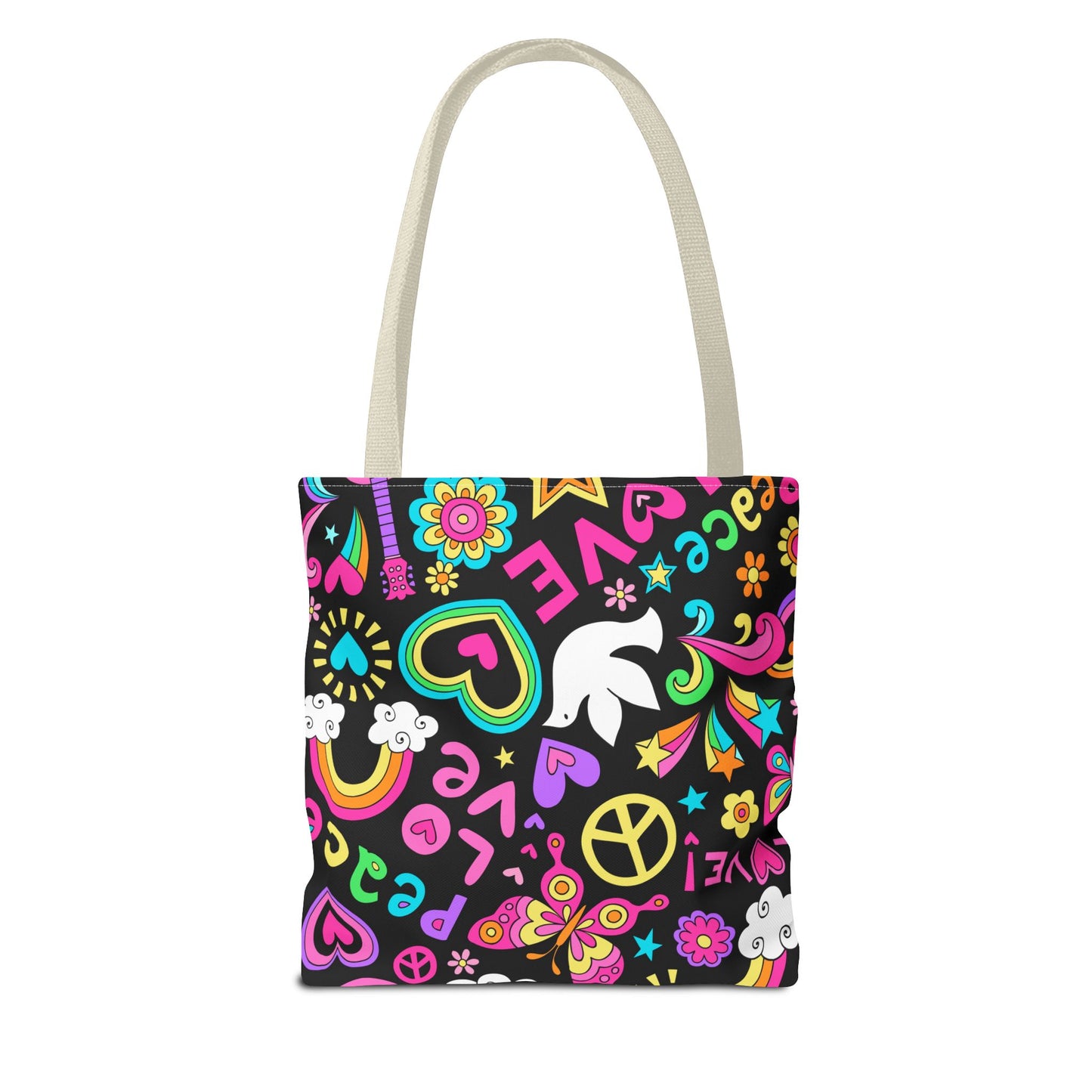Fashionable Tote Bag (AOP), Stylish, Peace Lovers, Hippie Theme, Great Gift Idea for Birthdays, Holidays or Any Occasion for Anyone
