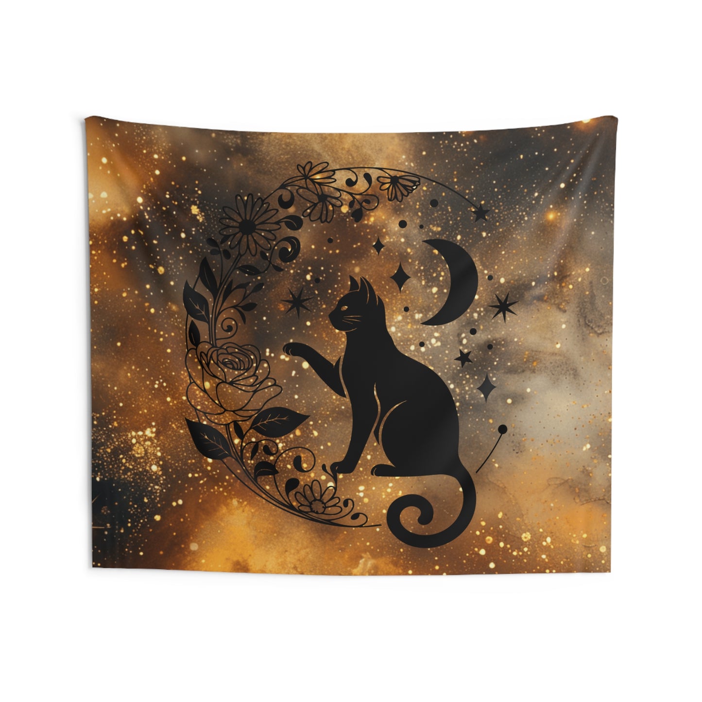 Celestial Cat Indoor Wall Tapestry | Boho Room Decor, Astrology Wall Art, Cat Lover Gift, Bedroom Wall Hanging, Cozy Home Accent