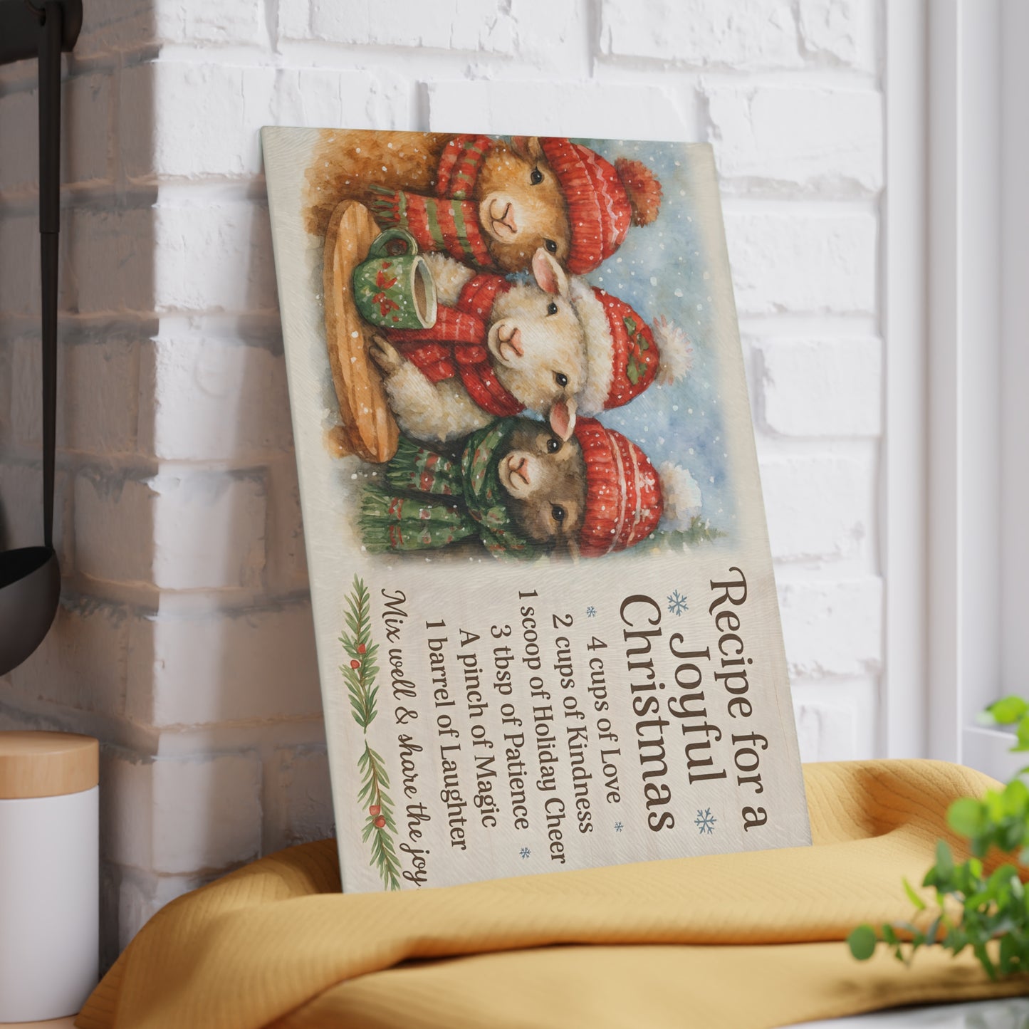 Joyful Christmas Recipe Glass Cutting Board