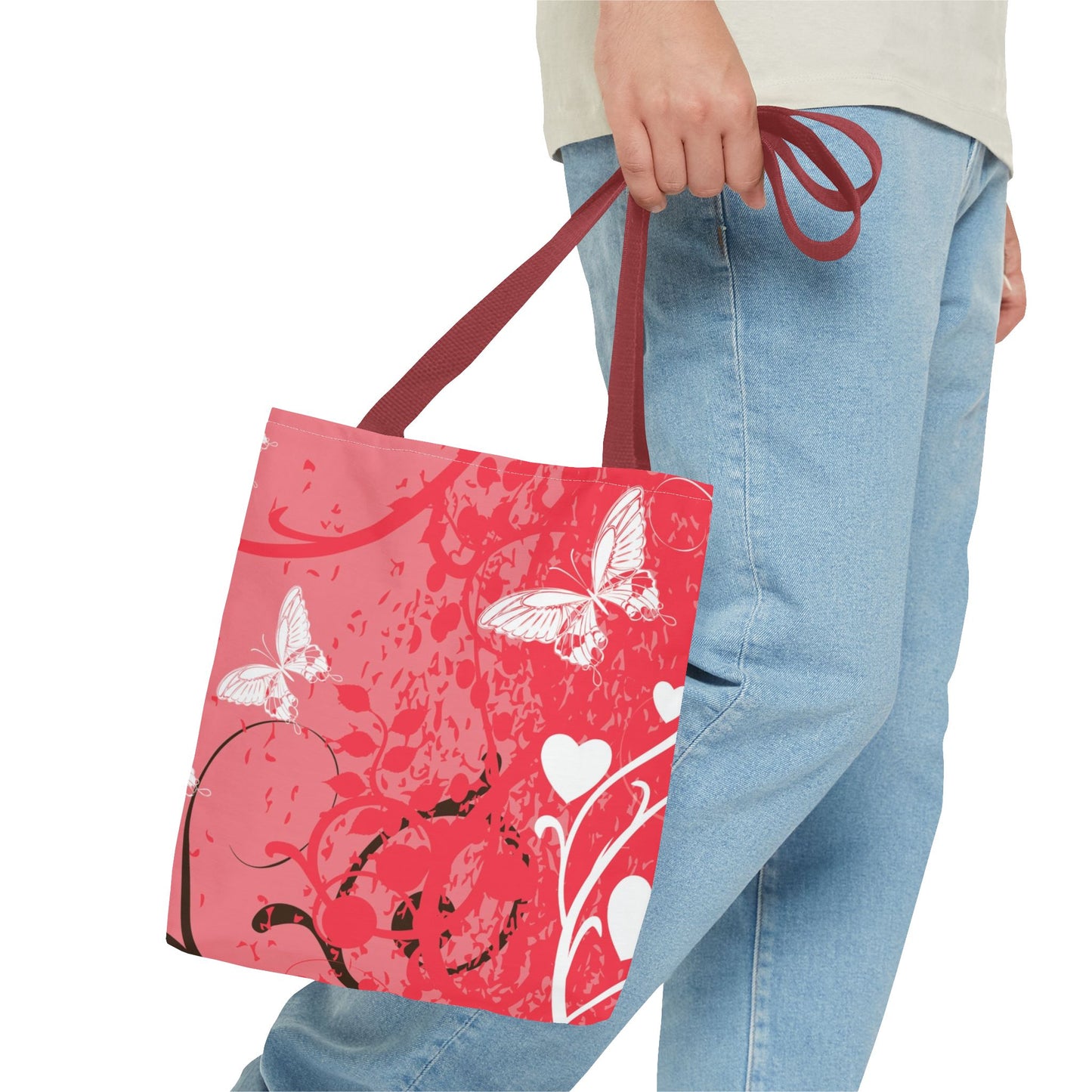 Pink Butterfly Heart Floral Abstract Fashionable Tote Bag (AOP), Stylish, Gift Idea for Birthdays, Holidays, Any Occasion for Anyone