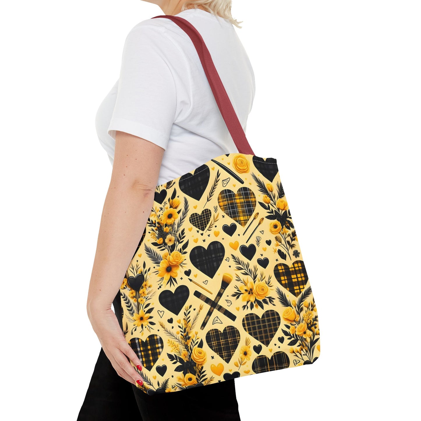 Plaid Floral With Hearts Love Tote Bag(AOP)