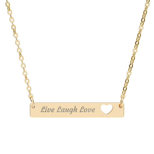Live Laugh Love Necklace - Heart Cutout Bar Pendant Personalized Jewelry