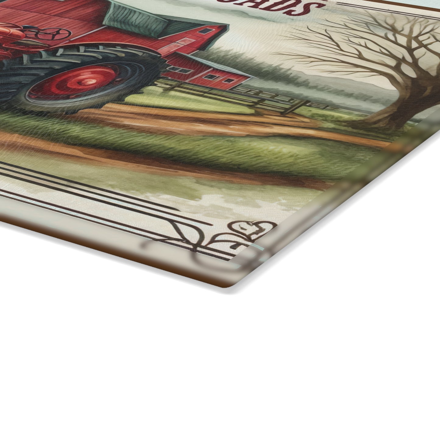 Rustic Farmhouse Glass Cutting Board with "Country Roads Take Me Home" Design