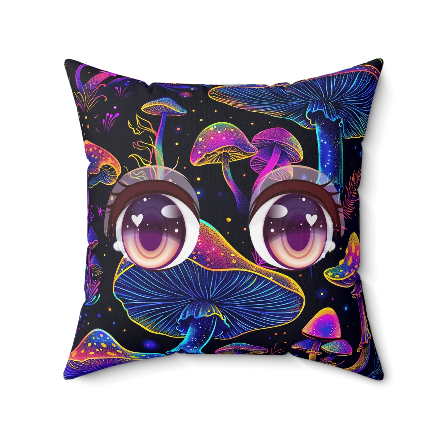 Decorative Spun Polyester Square Pillow, Stylish Mushroom Pattern with Eyes Decor for Home or Office, Great Gift Idea for Any Occasion for Anyone