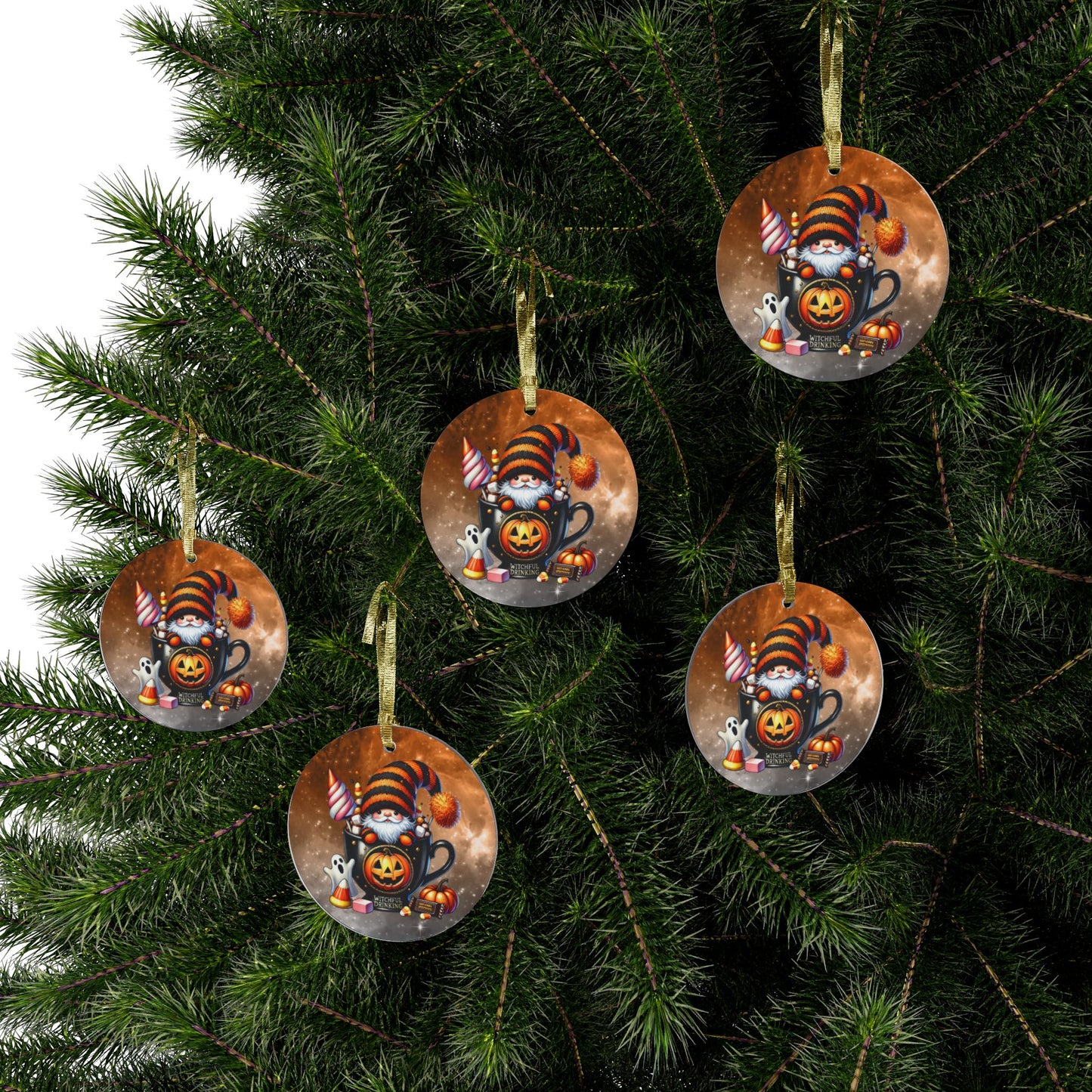 Halloween Acrylic Ornaments - Whimsical Gnome Mug Design - Holiday Ornaments
