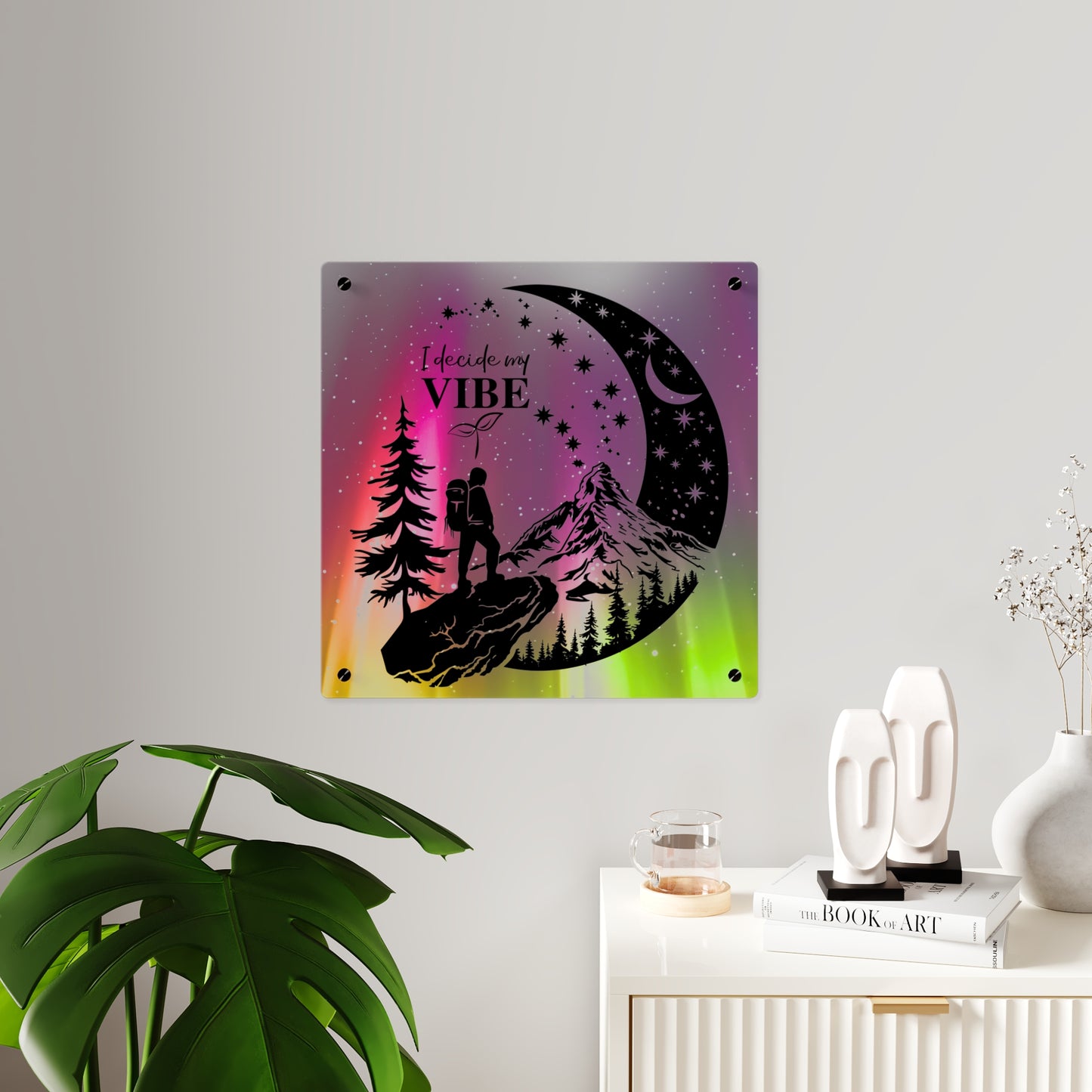 Acrylic Wall Art Panel - Inspirational Quote 'I Decide My Vibe' Hiking Scene