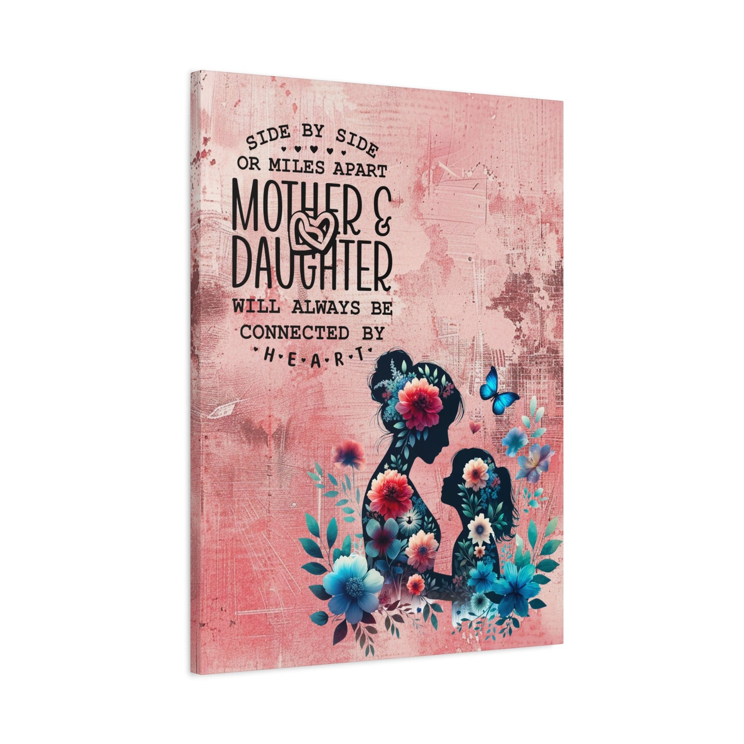 Mother-Daughter Love With Floral And Butterfly Canvas Wall Art Print