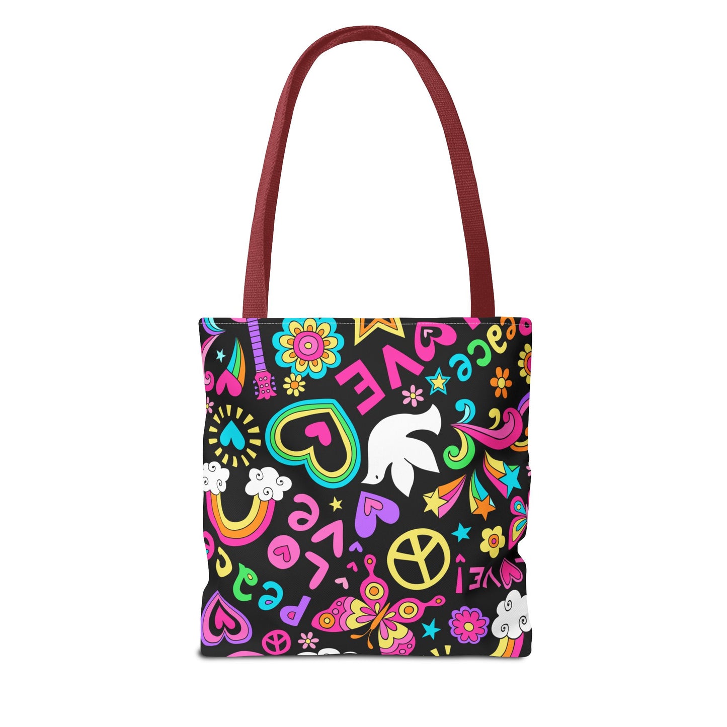Fashionable Tote Bag (AOP), Stylish, Peace Lovers, Hippie Theme, Great Gift Idea for Birthdays, Holidays or Any Occasion for Anyone