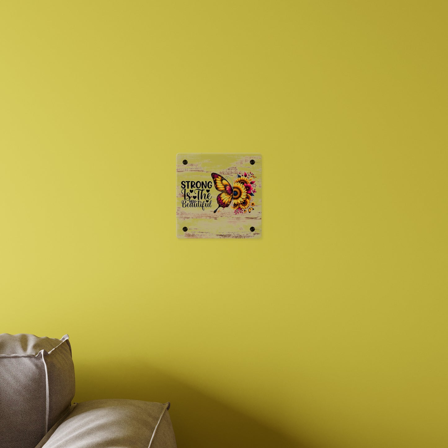 Acrylic Wall Art Panel - Inspirational Quote "Strong is the New Beautiful" Wall Decor