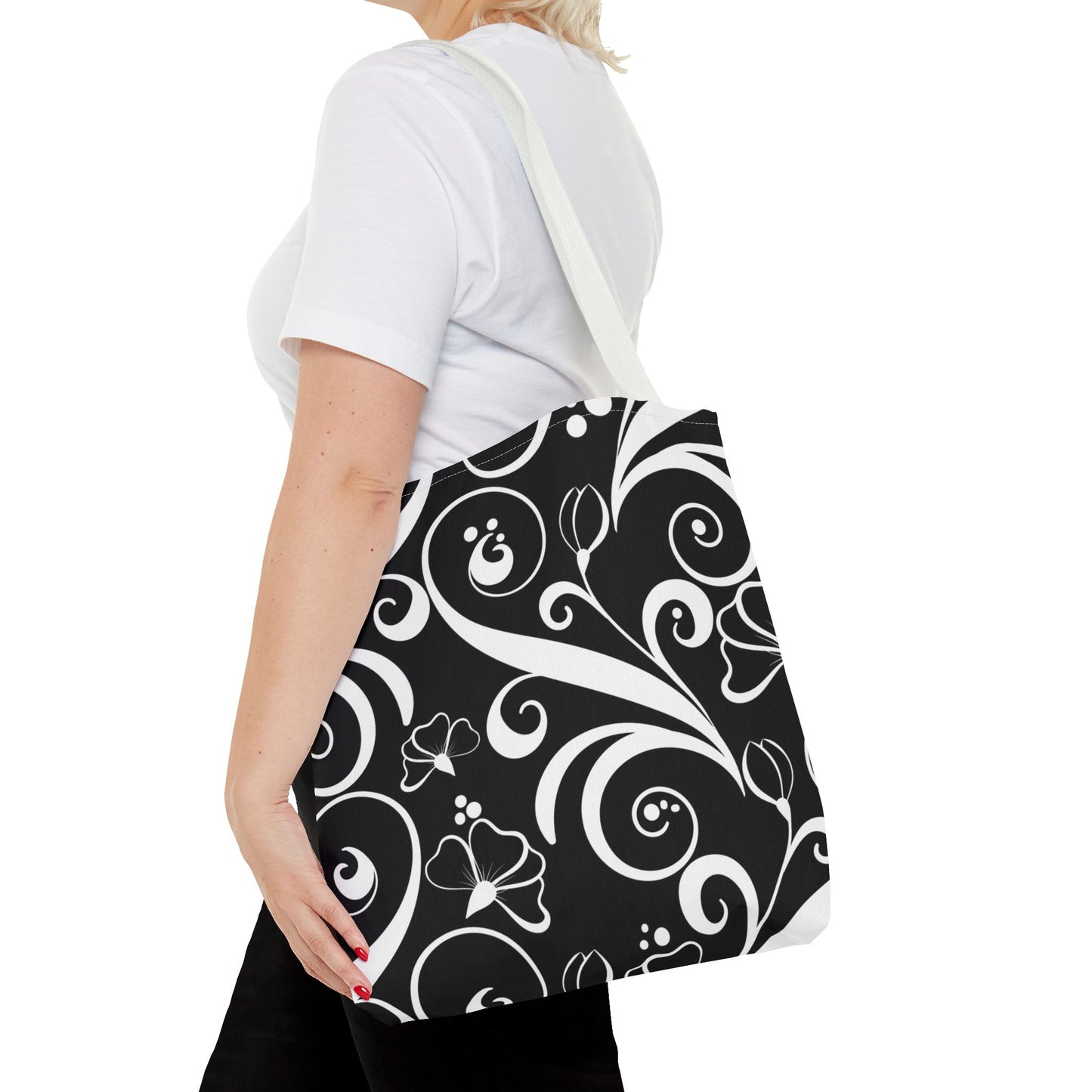 Fashionable Black and White Pattern Tote Bag (AOP), Stylish, Great Gift Idea for Birthdays, Holidays, Any Occasion for Anyone