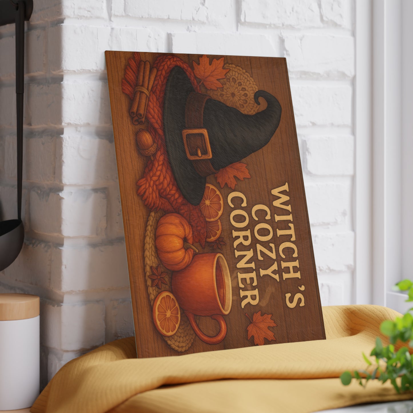 Autumn-Themed Glass Cutting Board - Witch's Cozy Corner