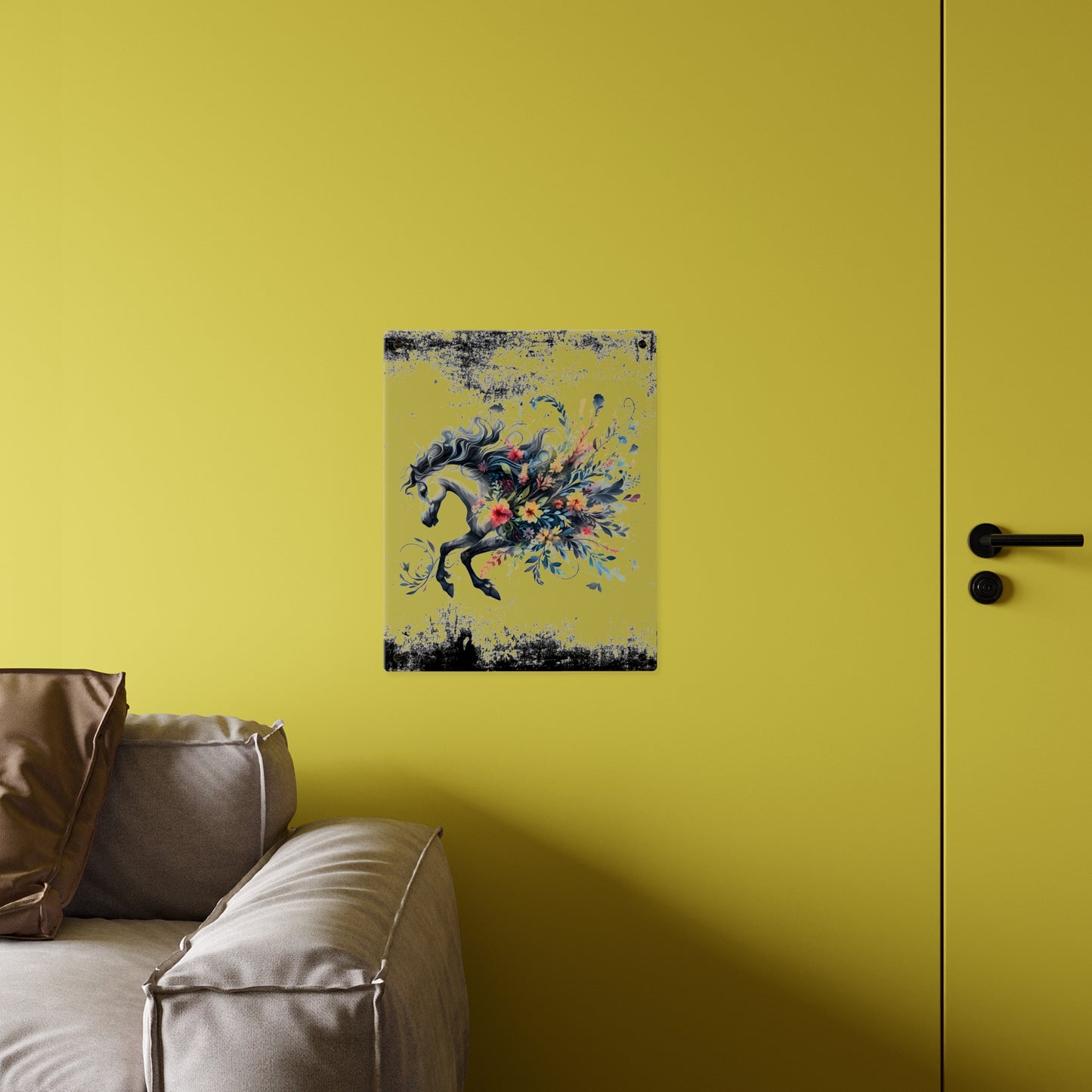 Floral Horse Acrylic Wall Art Panel - Modern Home Decor