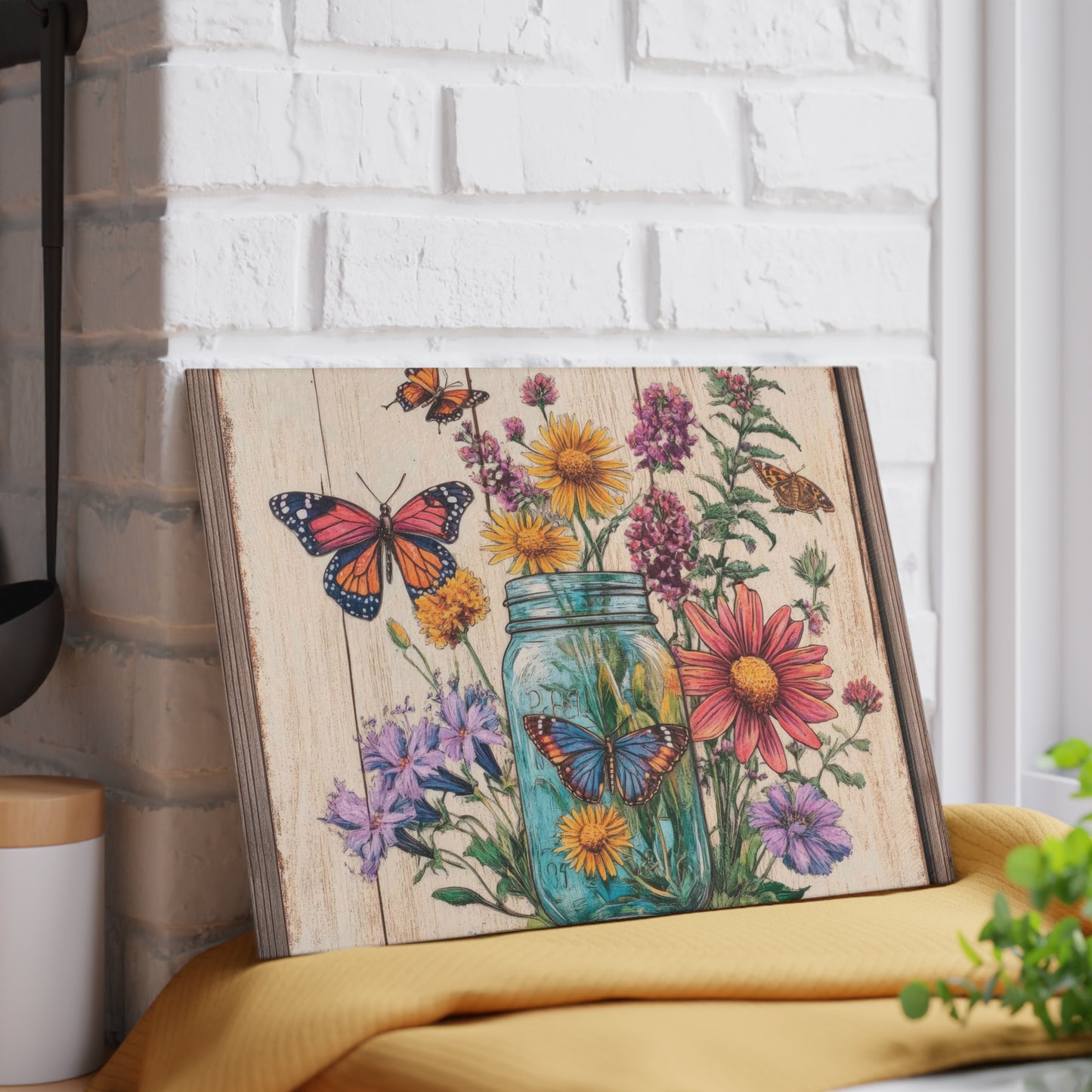 Floral Butterfly Glass Cutting Board - Rustic Kitchen Decor