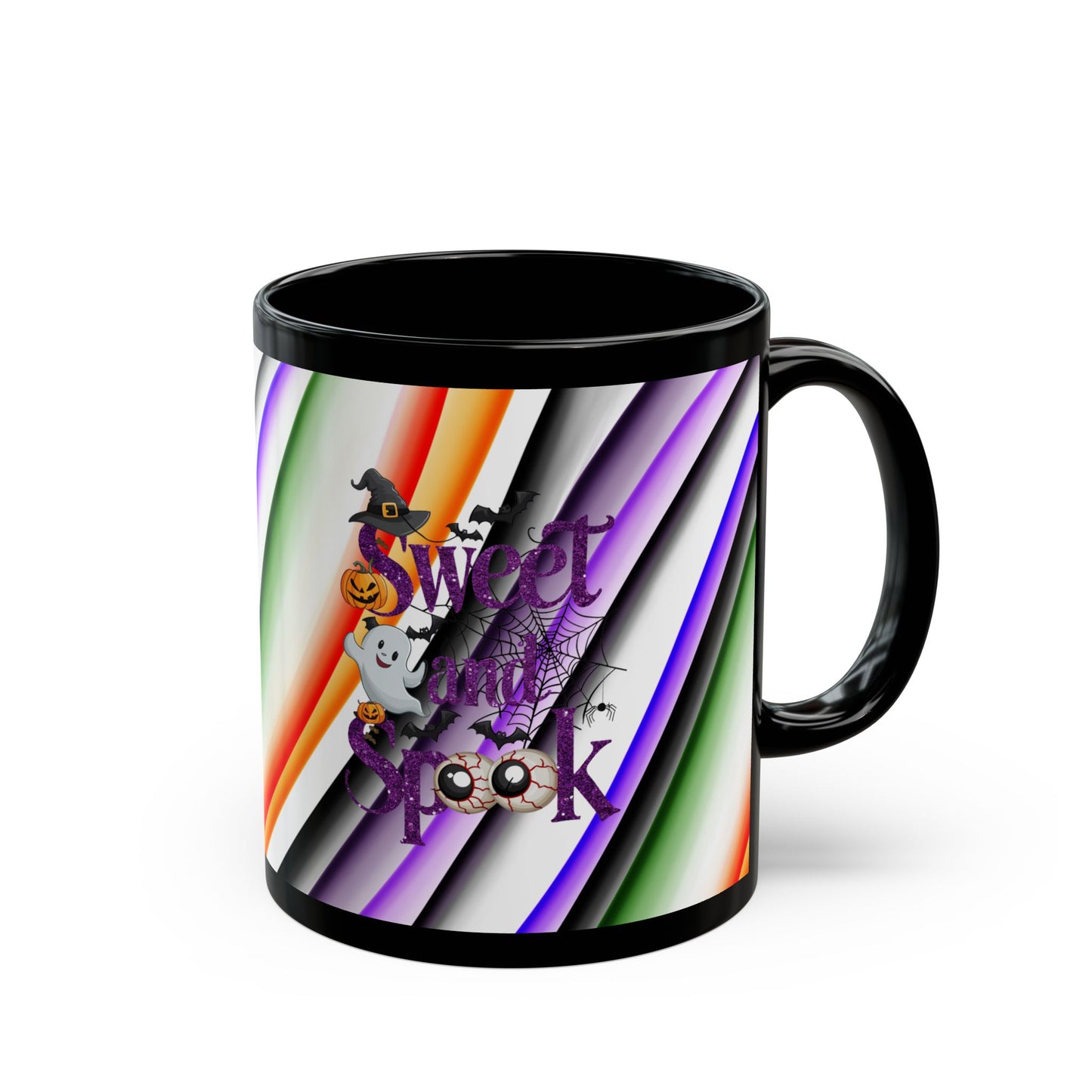 Halloween Theme Black Mug (11oz, 15oz), Cute Halloween Expression, Halloween Lovers, Coffee, Tea, Hot Chocolate Lovers, Great Gift Idea for Anyone