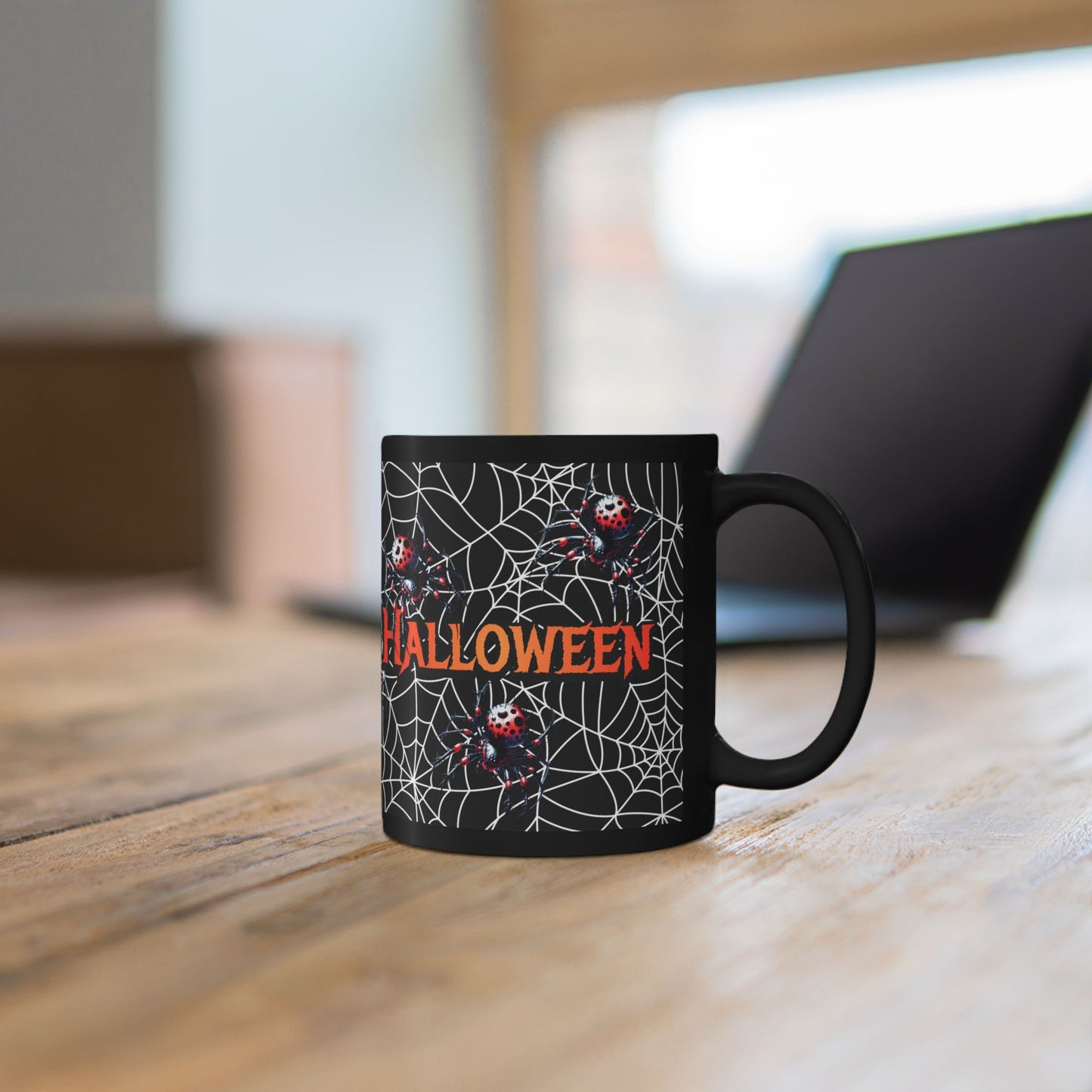 Halloween Spider Mug, Spooky Coffee Cup, Black Mug for Halloween, Halloween Decor, Fun Gift for Halloween Lovers, Unique Drinkware