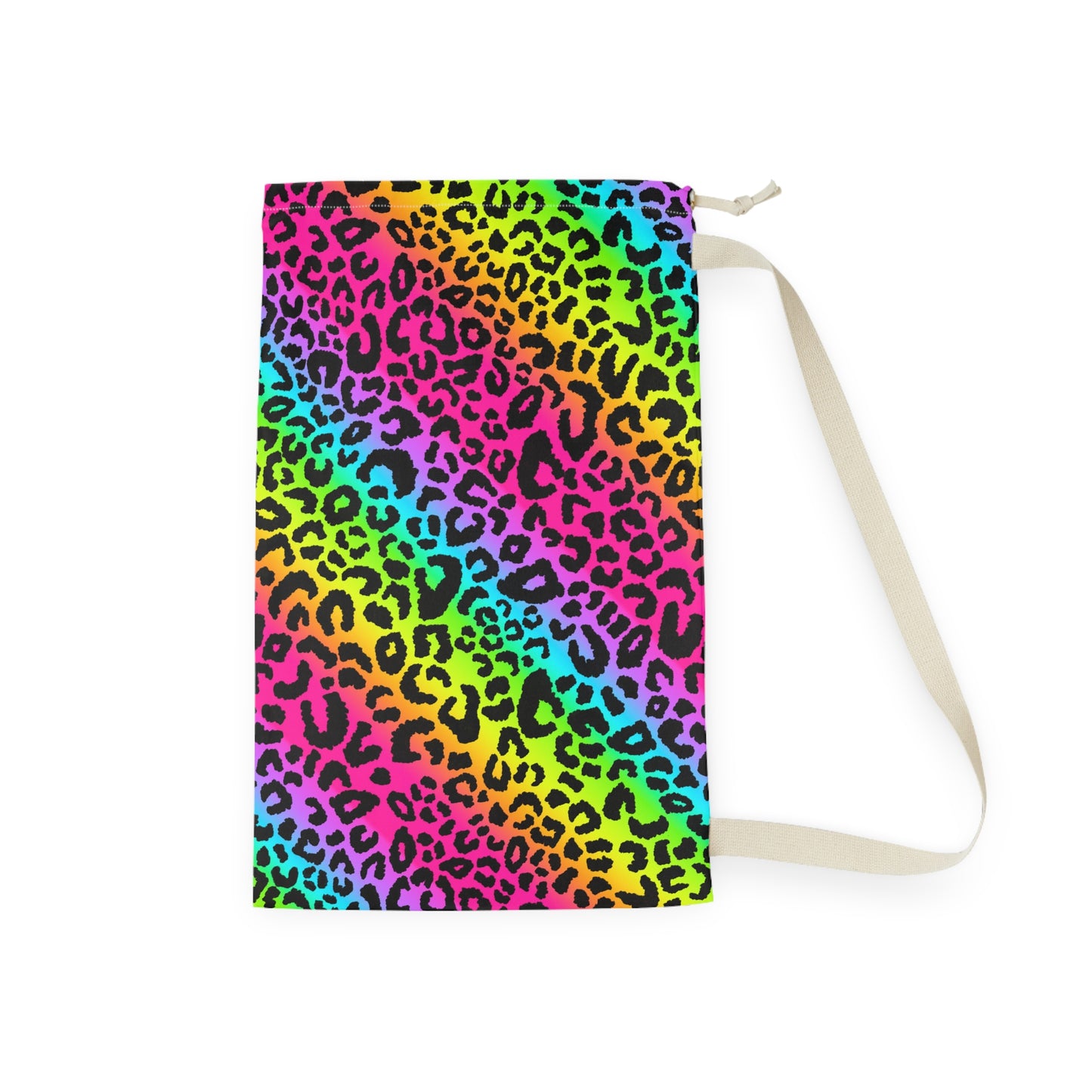 Rainbow Leopard Print Laundry Bag — Bright Neon Animal Print Drawstring Tote for Dorms & Travel