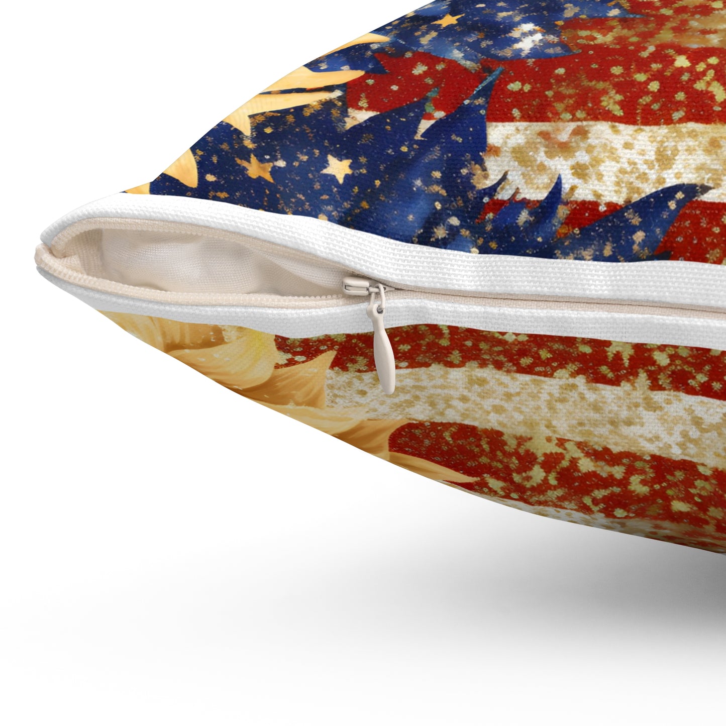 Patriotic With Sunflowers Holiday Spun Polyester Square Pillow, Festive Decor for Home or Office, Accent for Any Room