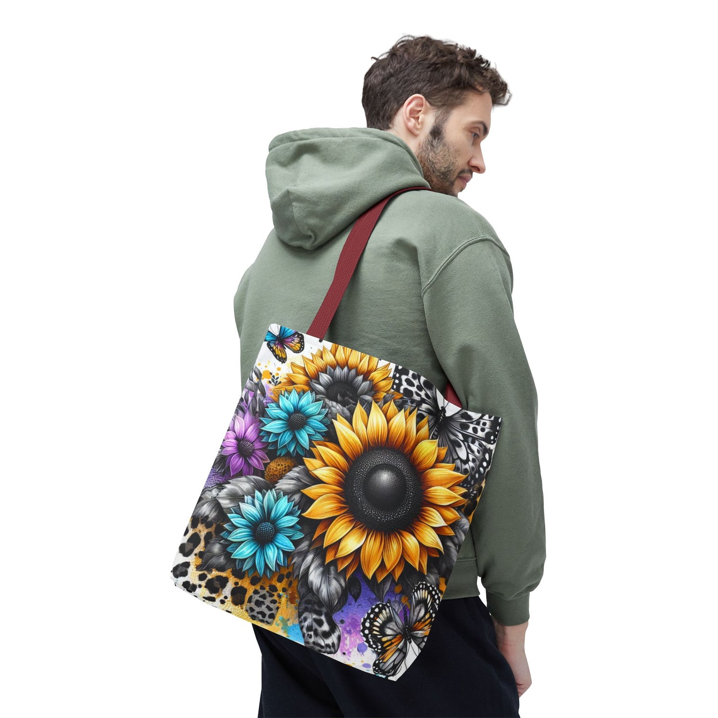 Sunflower & Butterfly Tote Bag — Colorful Floral All-Over Print