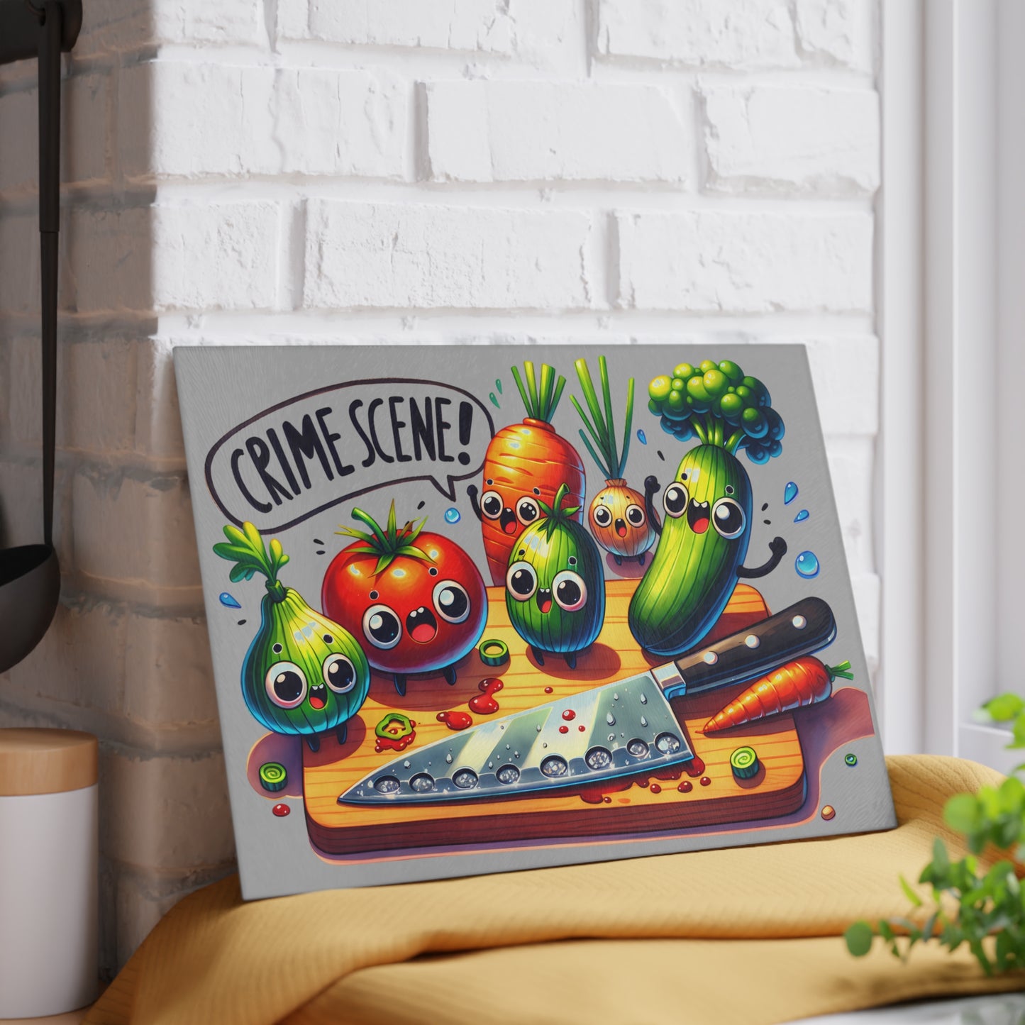 Cute Crime Scene Glass Cutting Board - Fun Kitchen Decor for Food Lovers