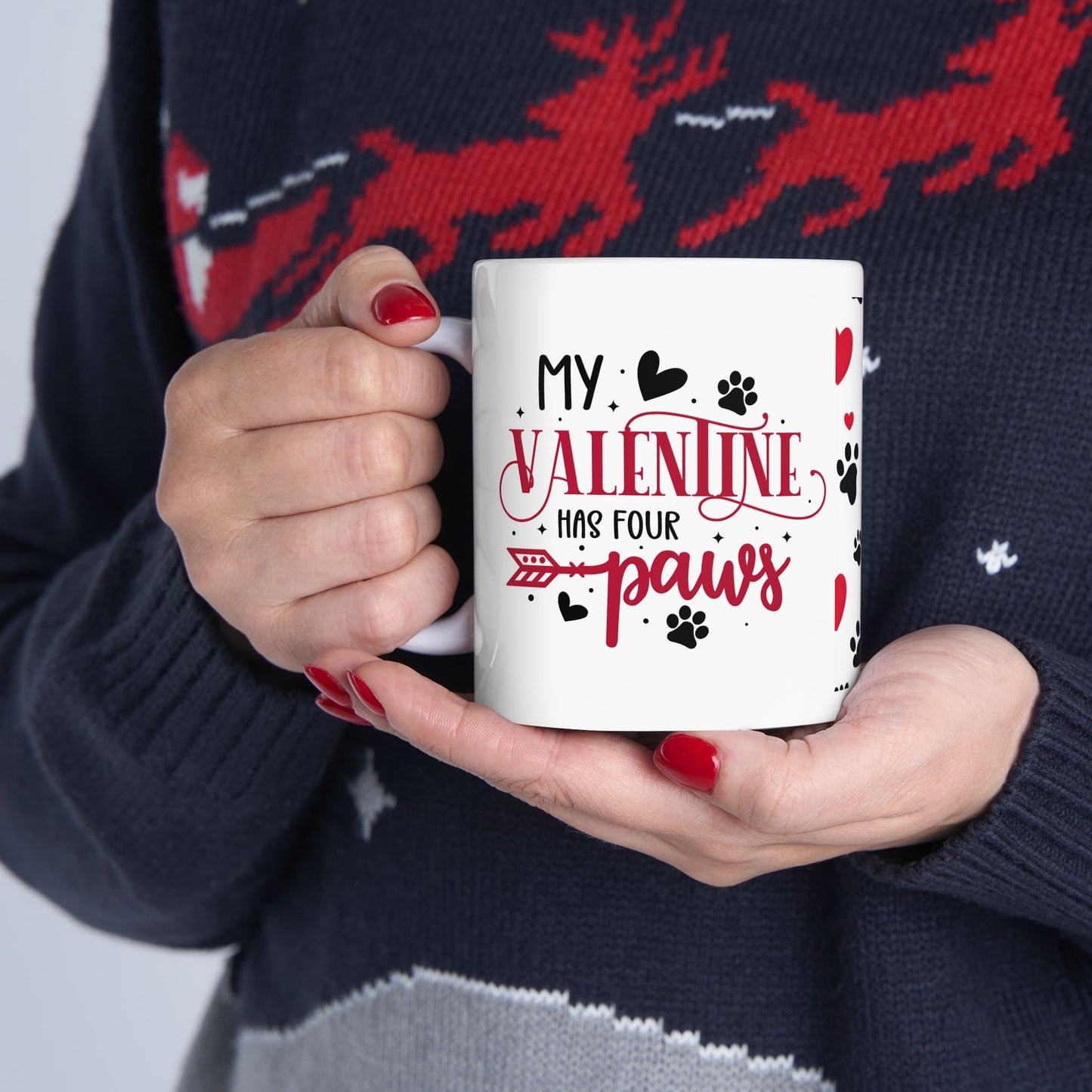 Valentine Paw Print Ceramic Mug – I Love My Furry Valentine (11oz & 15oz)