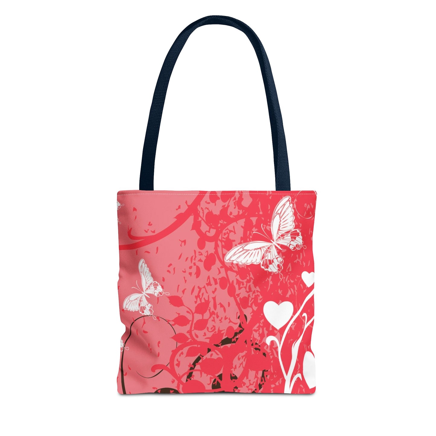 Pink Butterfly Heart Floral Abstract Fashionable Tote Bag (AOP), Stylish, Gift Idea for Birthdays, Holidays, Any Occasion for Anyone